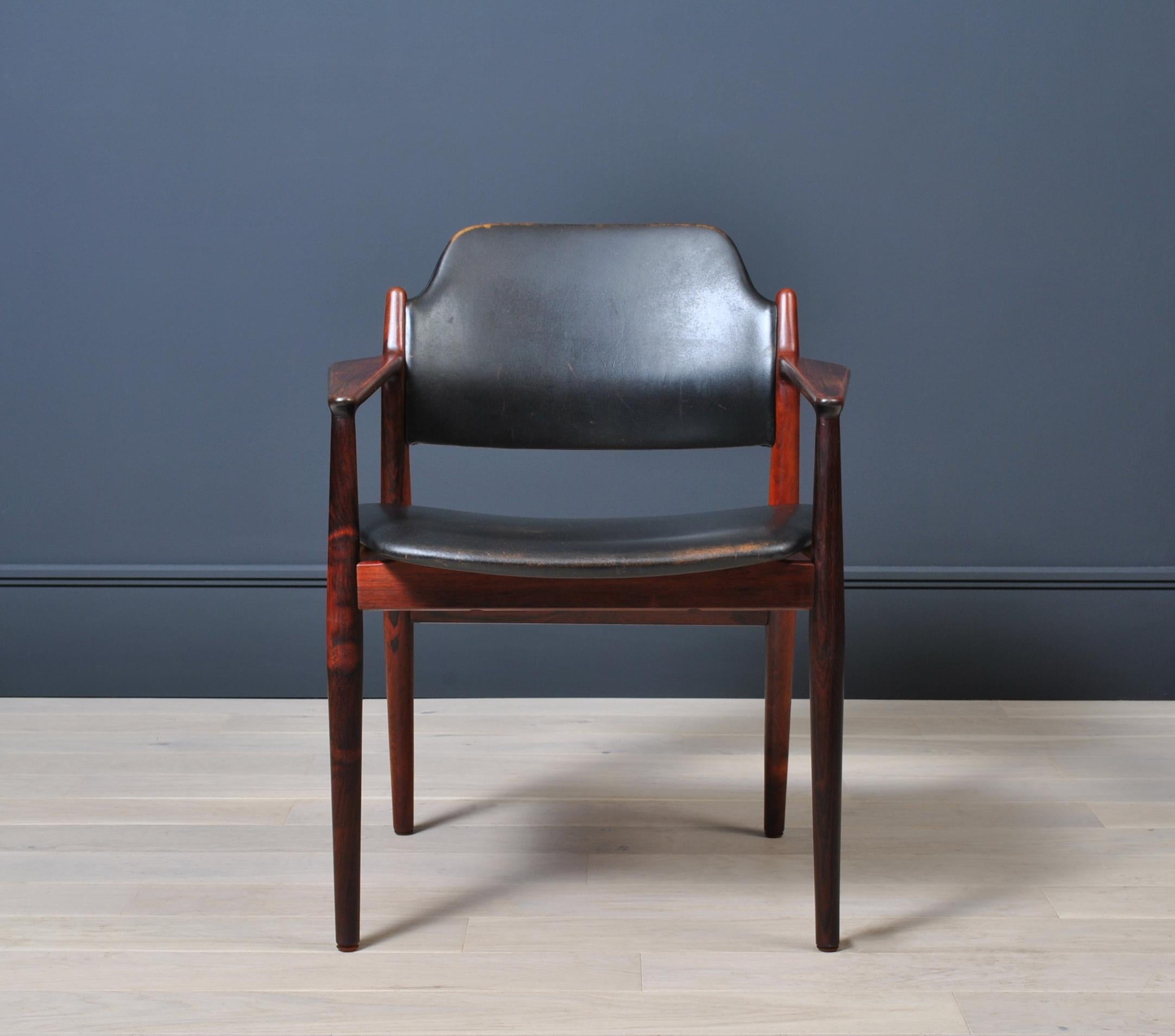 Mid-Century Modern Arne Vodder 62A Chair, Original Leather