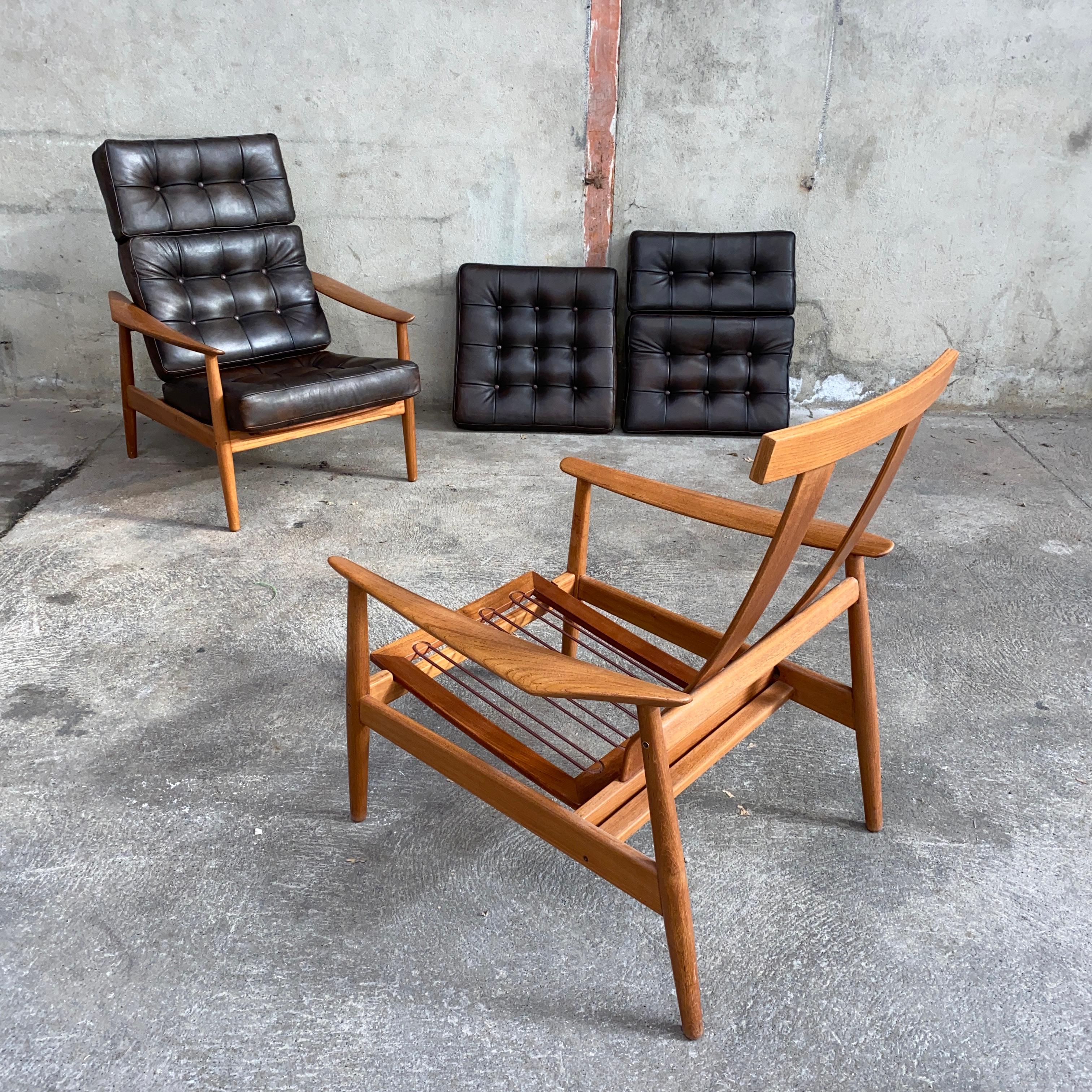 Mid-Century Modern Arne Vodder a Pair of Fd164 Adjustable Lounge Chair France & Son, 1962