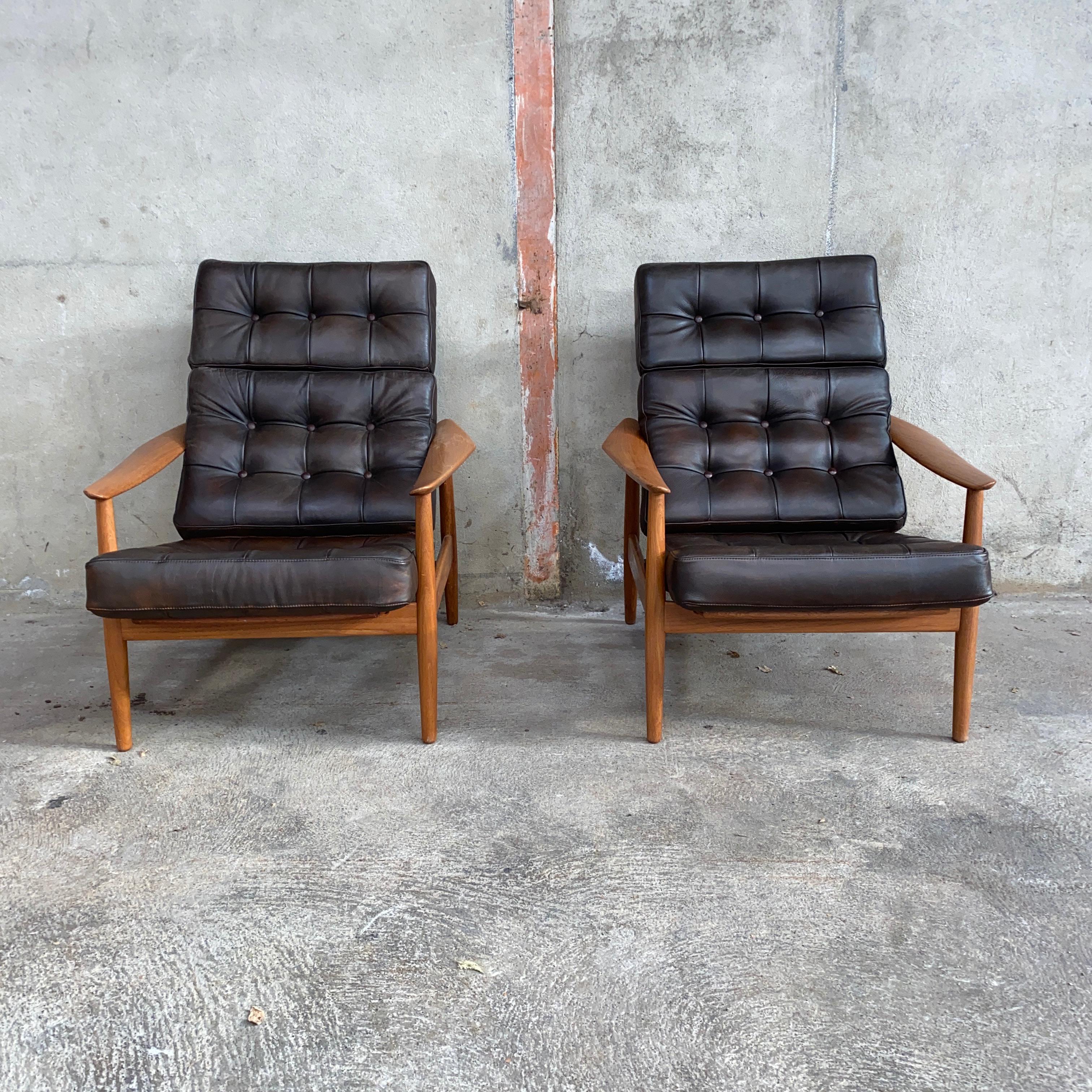 Arne Vodder a Pair of Fd164 Adjustable Lounge Chair France & Son, 1962 In Excellent Condition In Grenoble, FR