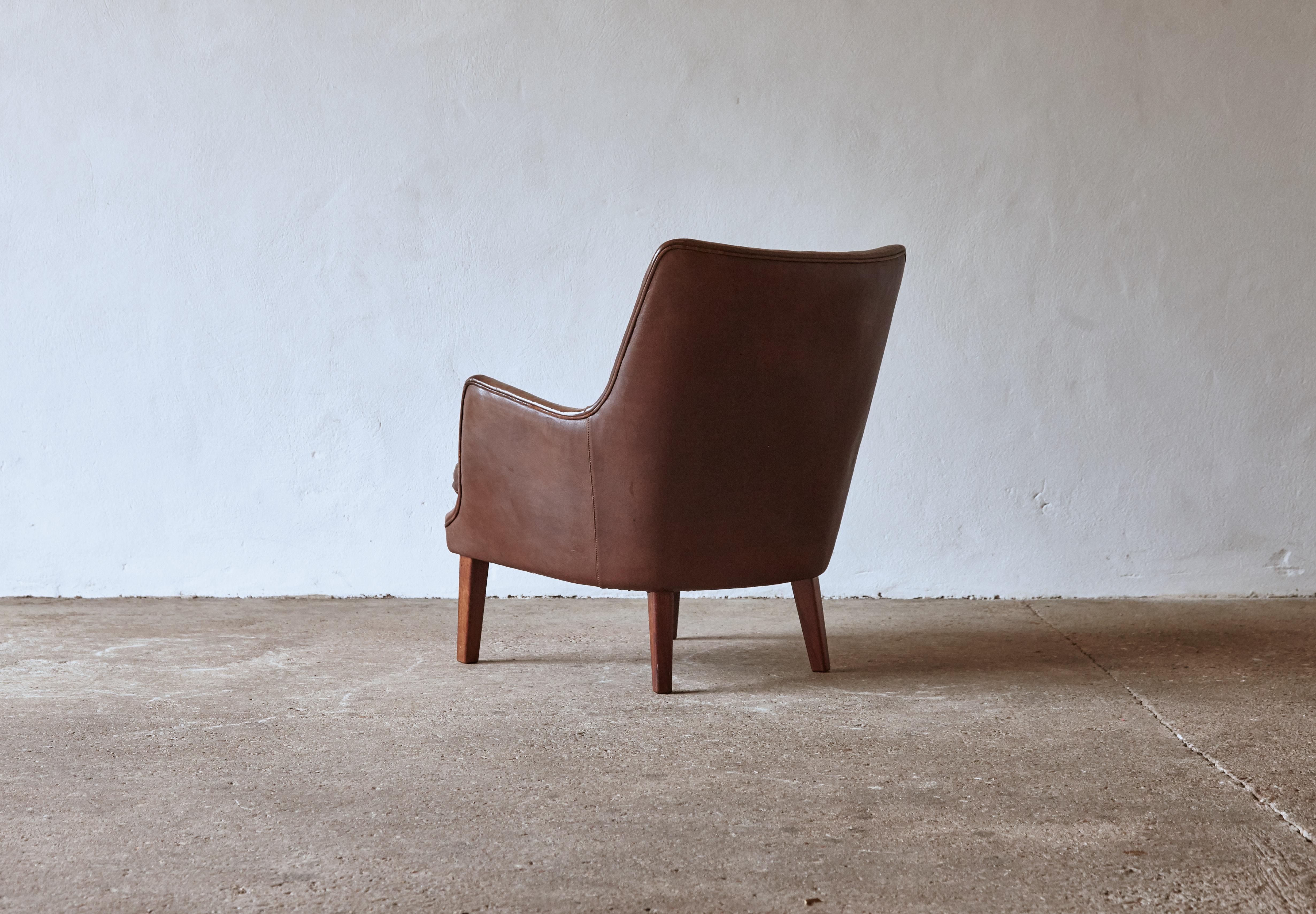 Fauteuil Arne Vodder en cuir d'origine, Danemark, années 1950 Bon état - En vente à London, GB