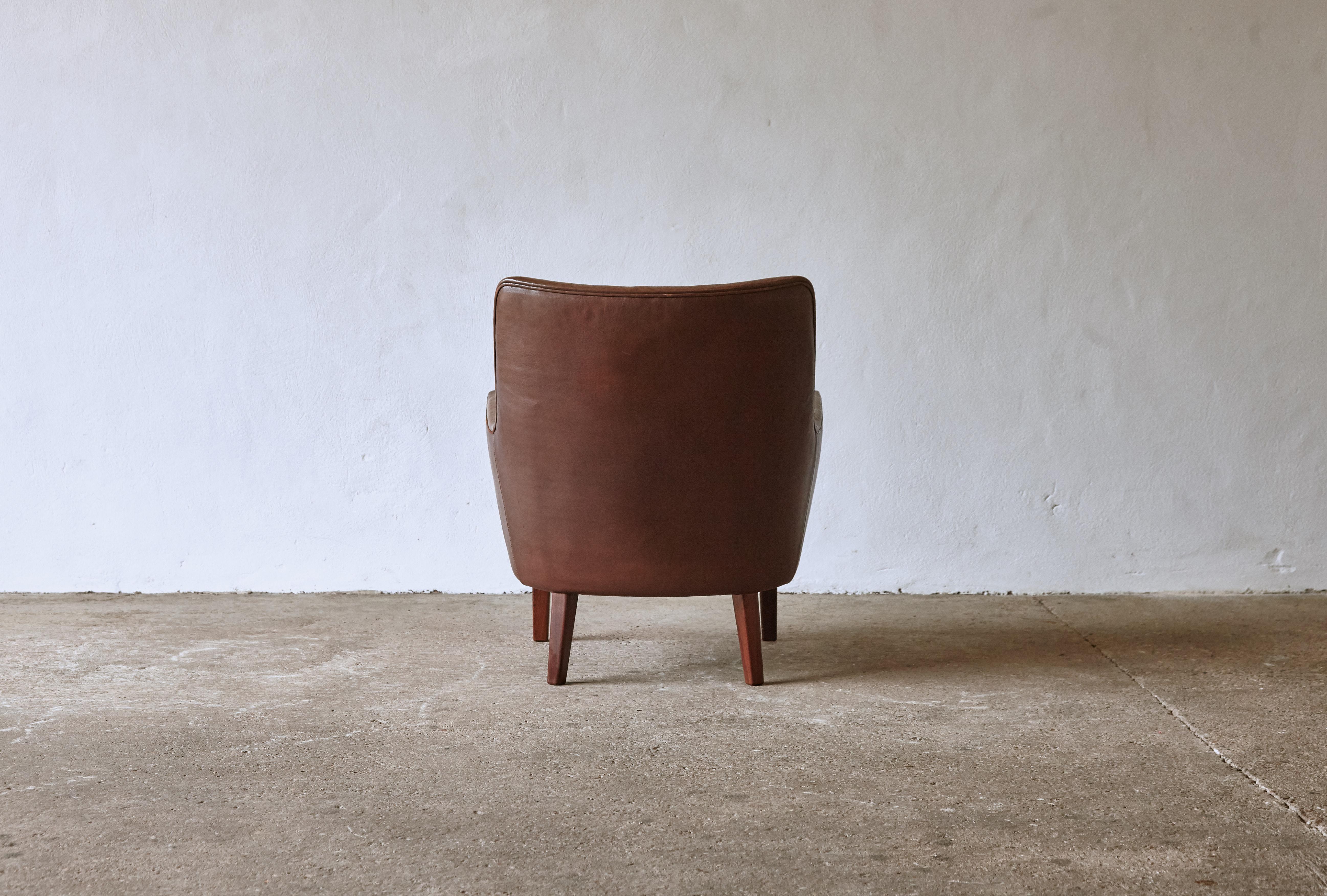 20th Century Arne Vodder Armchair in Original Leather, Denmark, 1950s For Sale