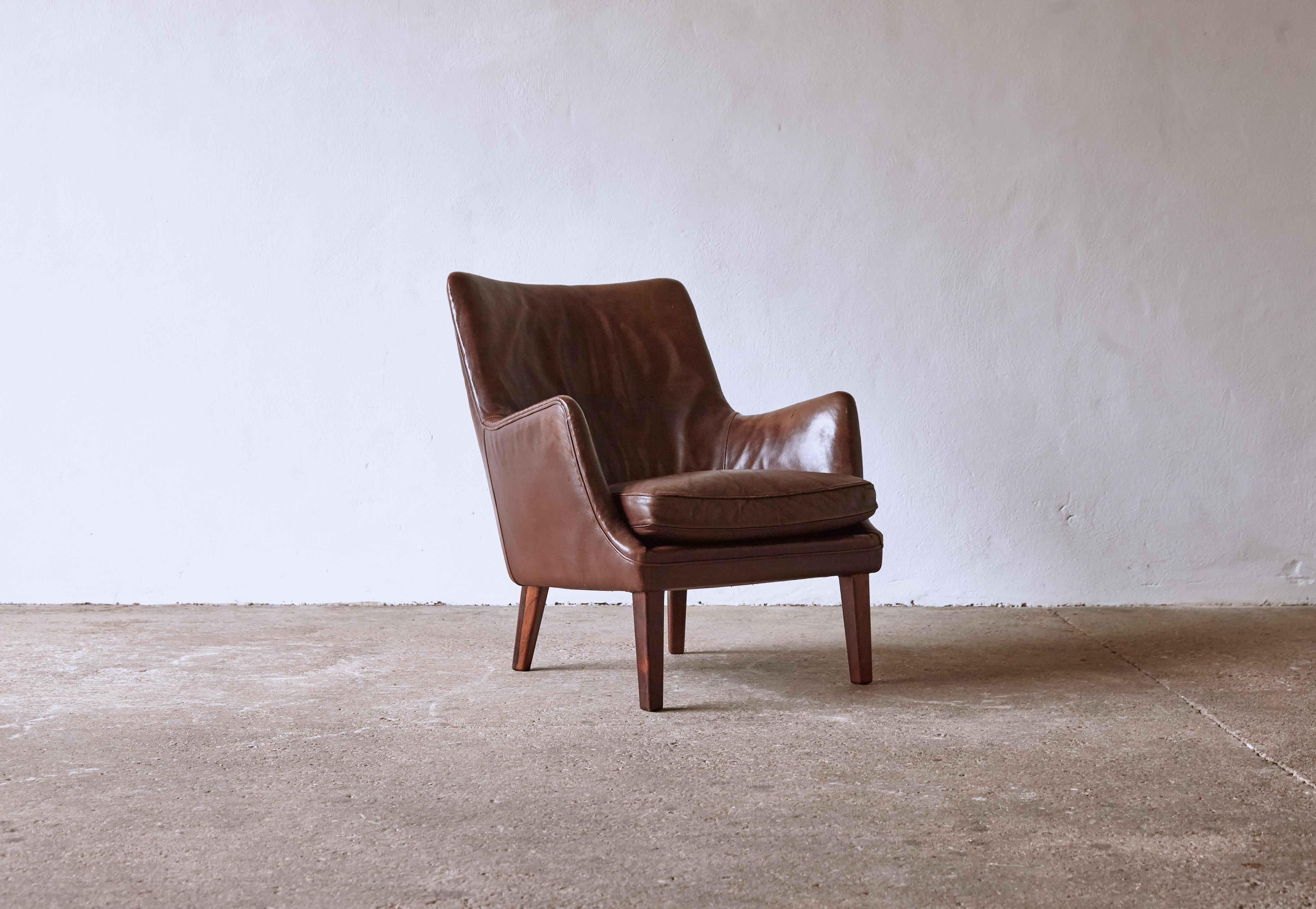 Fauteuil Arne Vodder en cuir d'origine, Danemark, années 1950 en vente 2