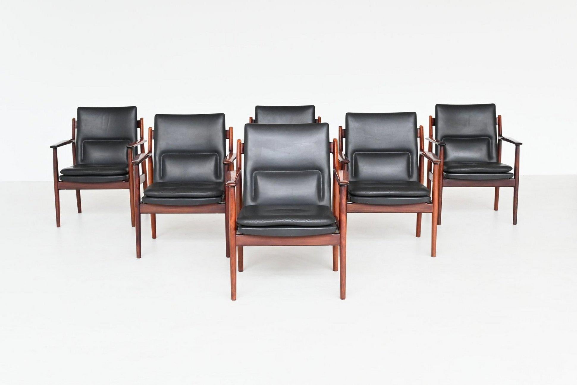 Leather Arne Vodder armchairs model “431” rosewood Sibast Furniture Denmark 1960 For Sale
