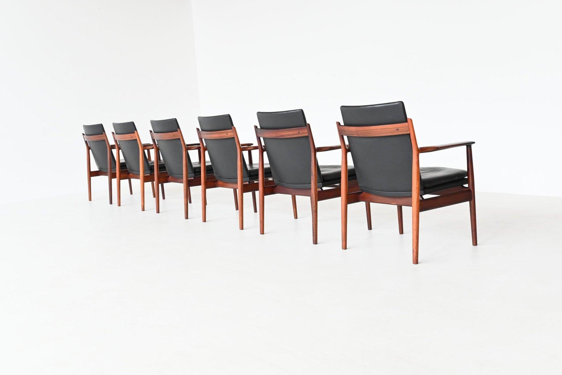 Leather Arne Vodder armchairs model 432 in rosewood Sibast Furniture Denmark 1960 For Sale