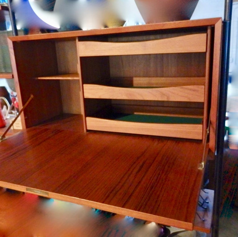 Visual Reference: Arne Vodder Attributed Steel Frame Danish Teak Modular Wall Unit