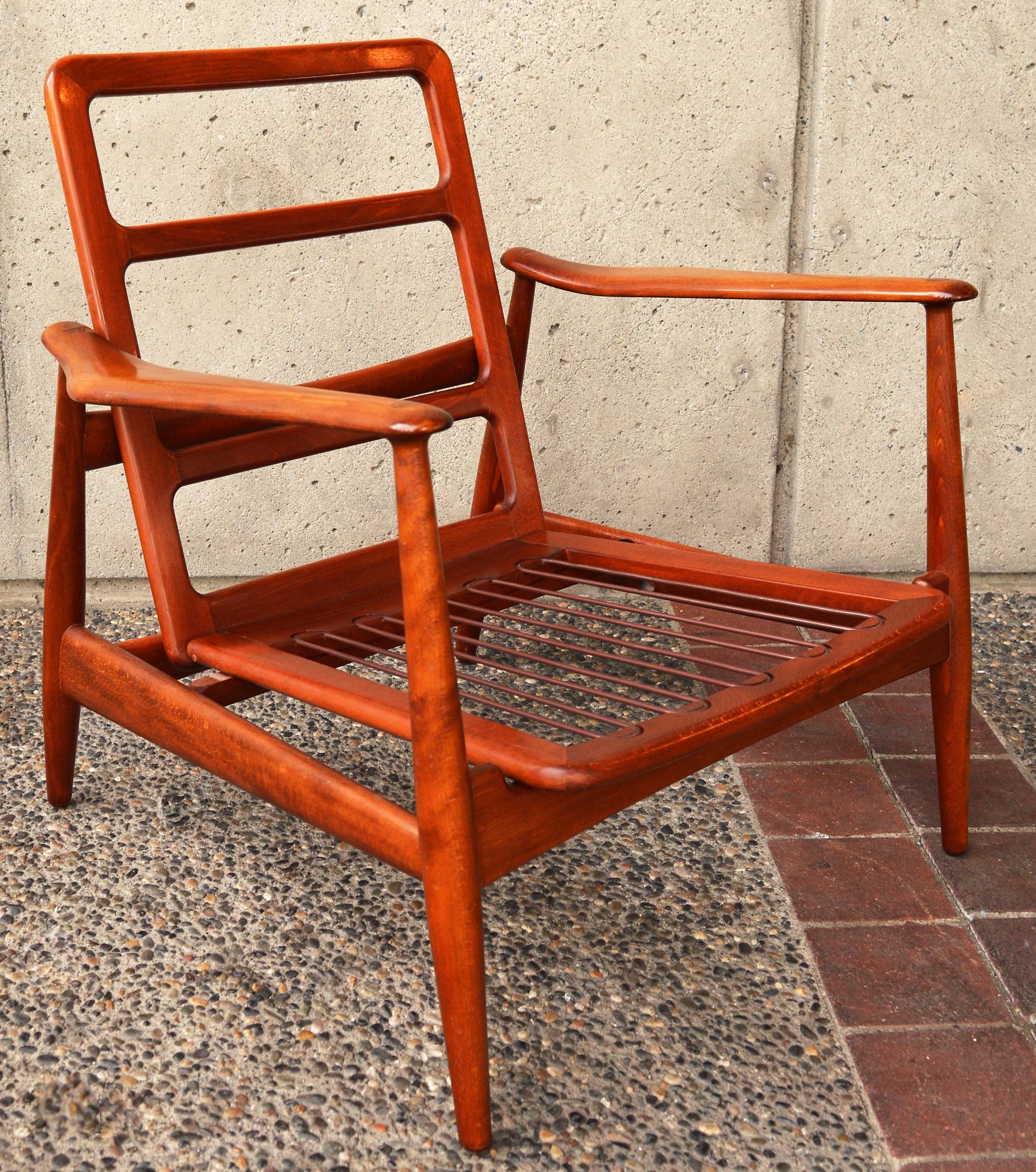 Arne Vodder Beech Frame 2 Position Lounge Chair Teal Tweed Wool 6