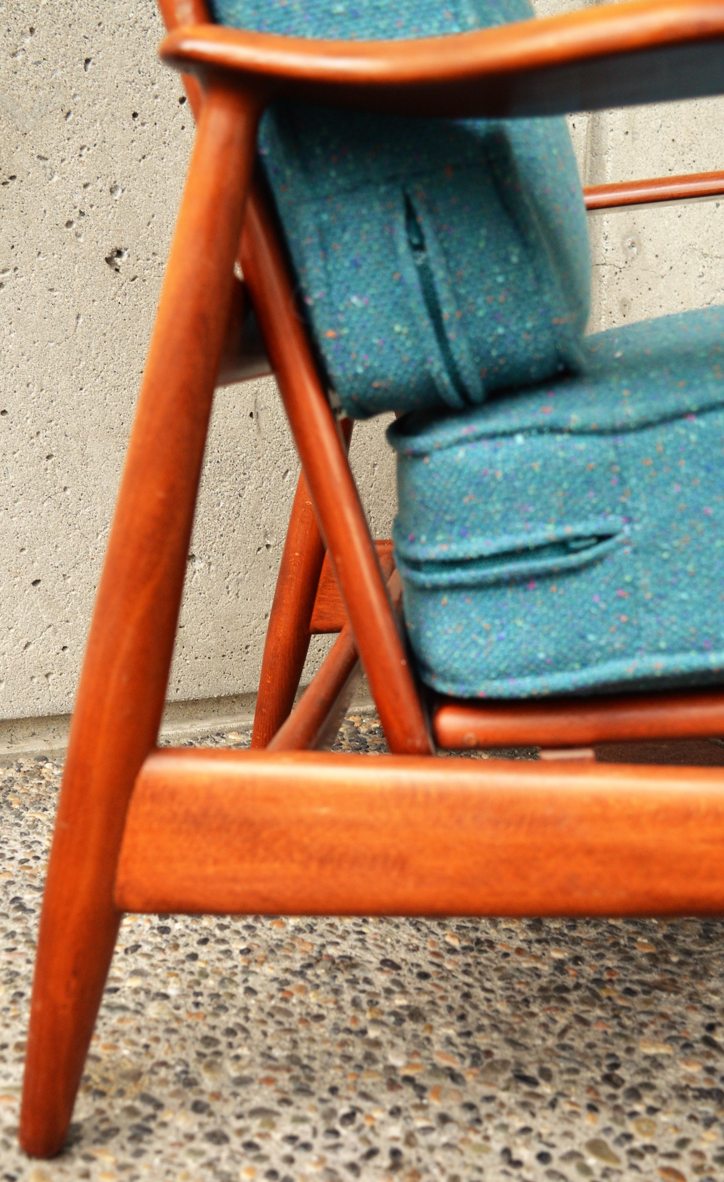 Mid-20th Century Arne Vodder Beech Frame 2 Position Lounge Chair Teal Tweed Wool