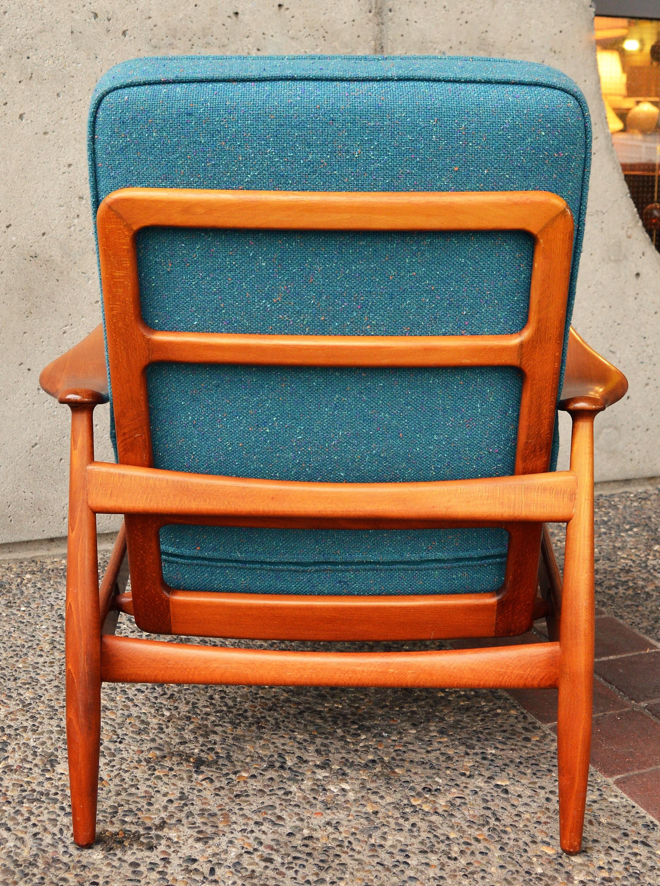 Arne Vodder Beech Frame 2 Position Lounge Chair Teal Tweed Wool 1