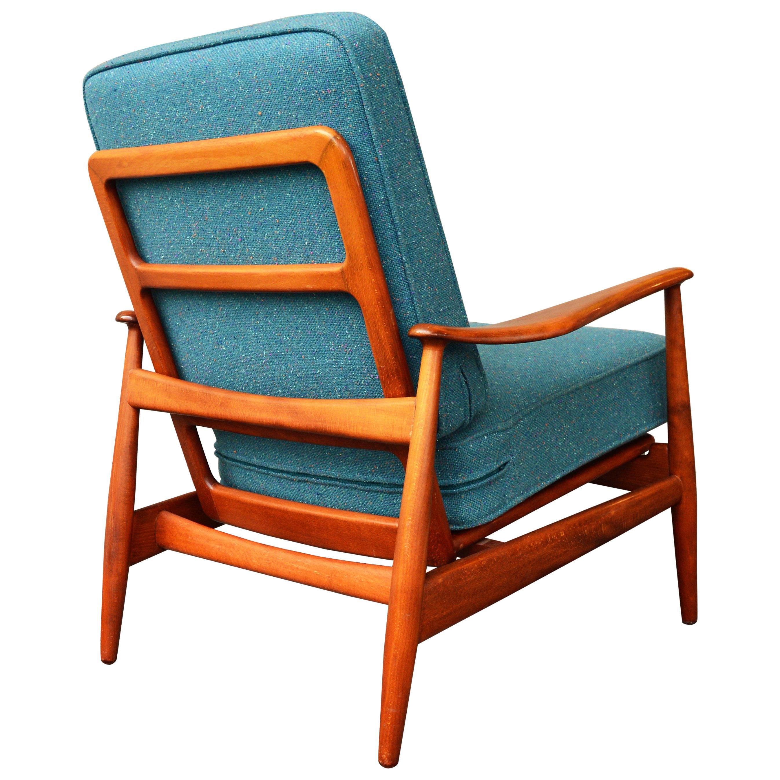 Arne Vodder Beech Frame 2 Position Lounge Chair Teal Tweed Wool