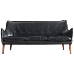Arne Vodder Black Leather Sofa, 1950s