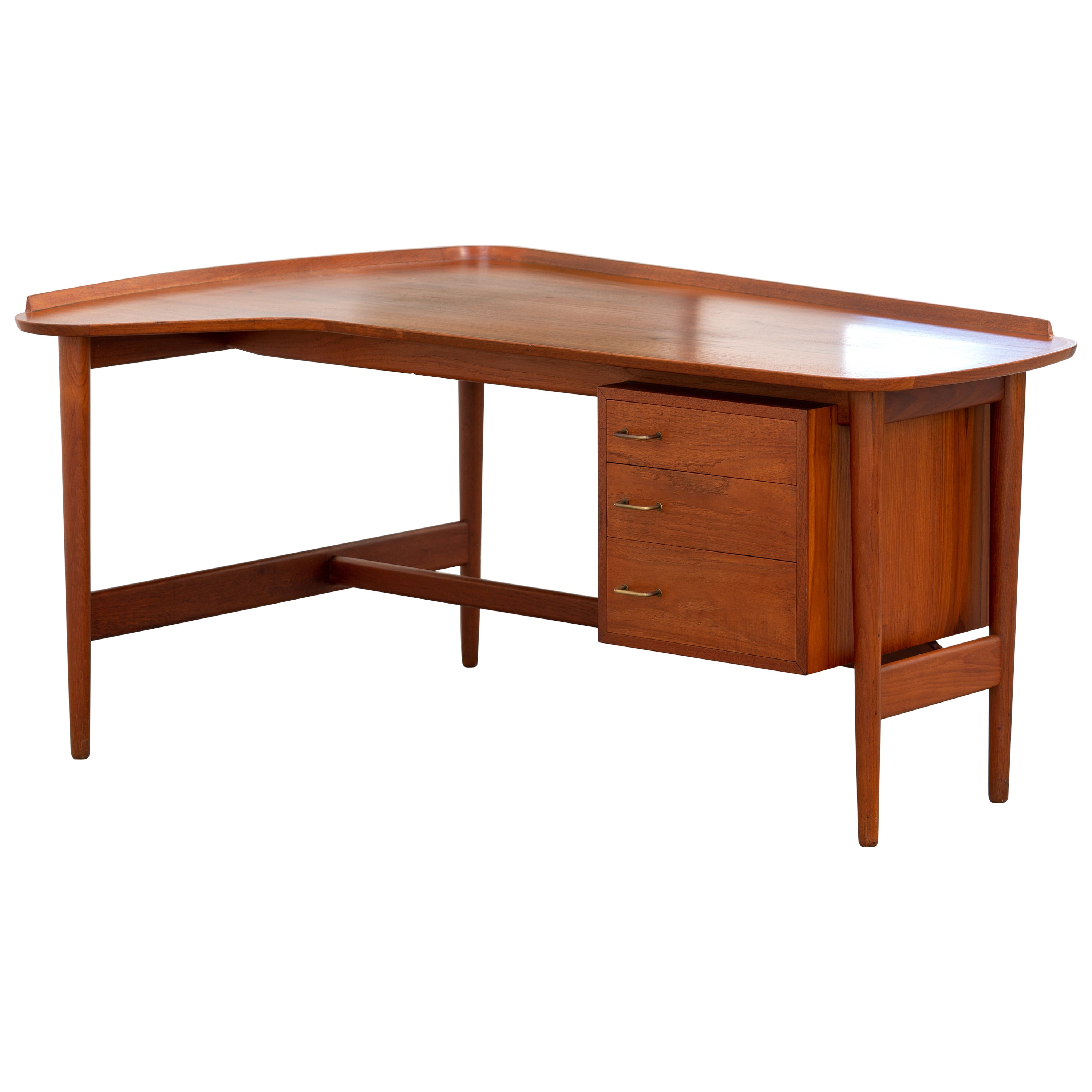 Scrivania Arne Vodder Boomerang Teak e ottone 1956 Bovirke Danimarca Tavolo Finn Juhls