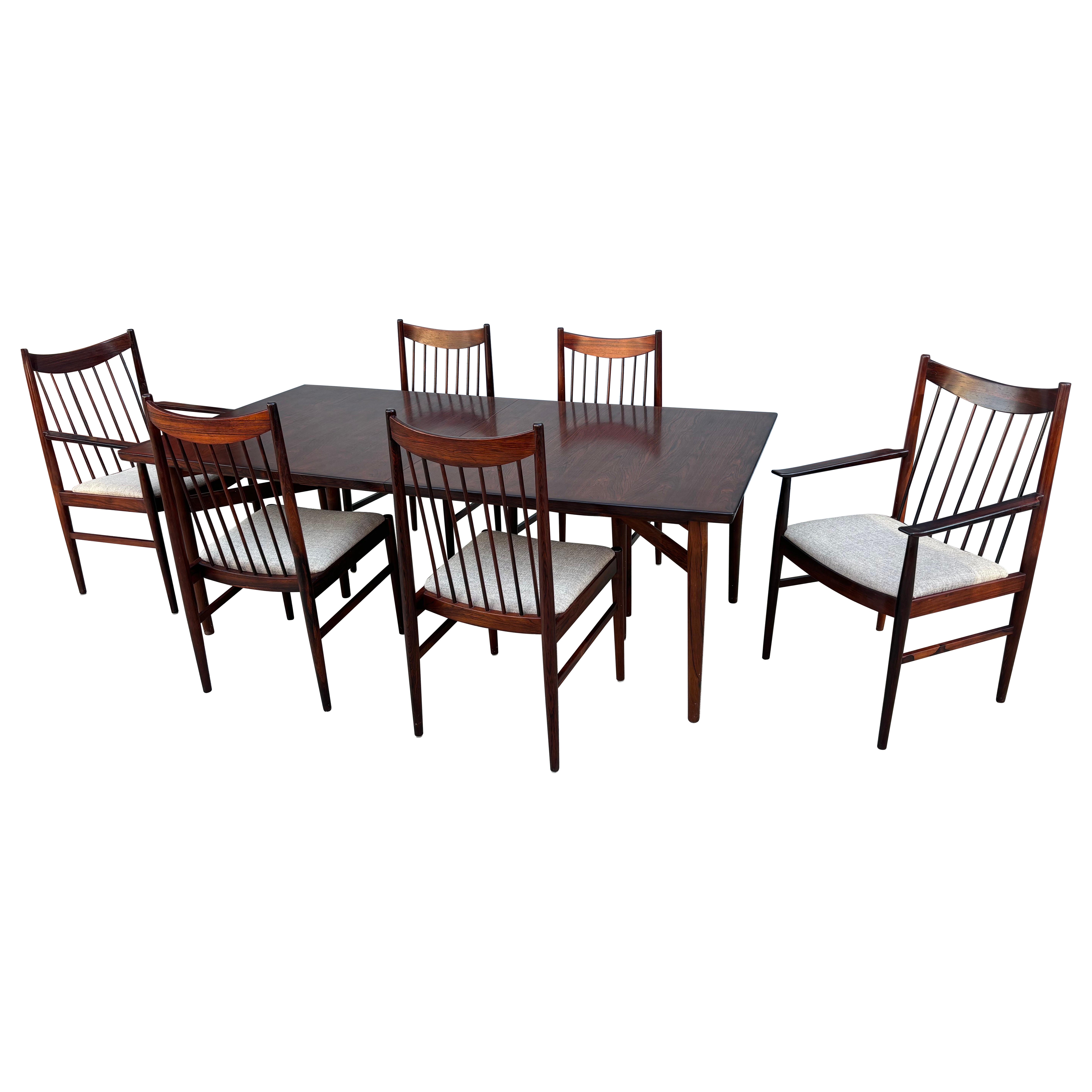 Arne Vodder Brazilian Rosewood Table and 6 Chairs for Sibast Denmark