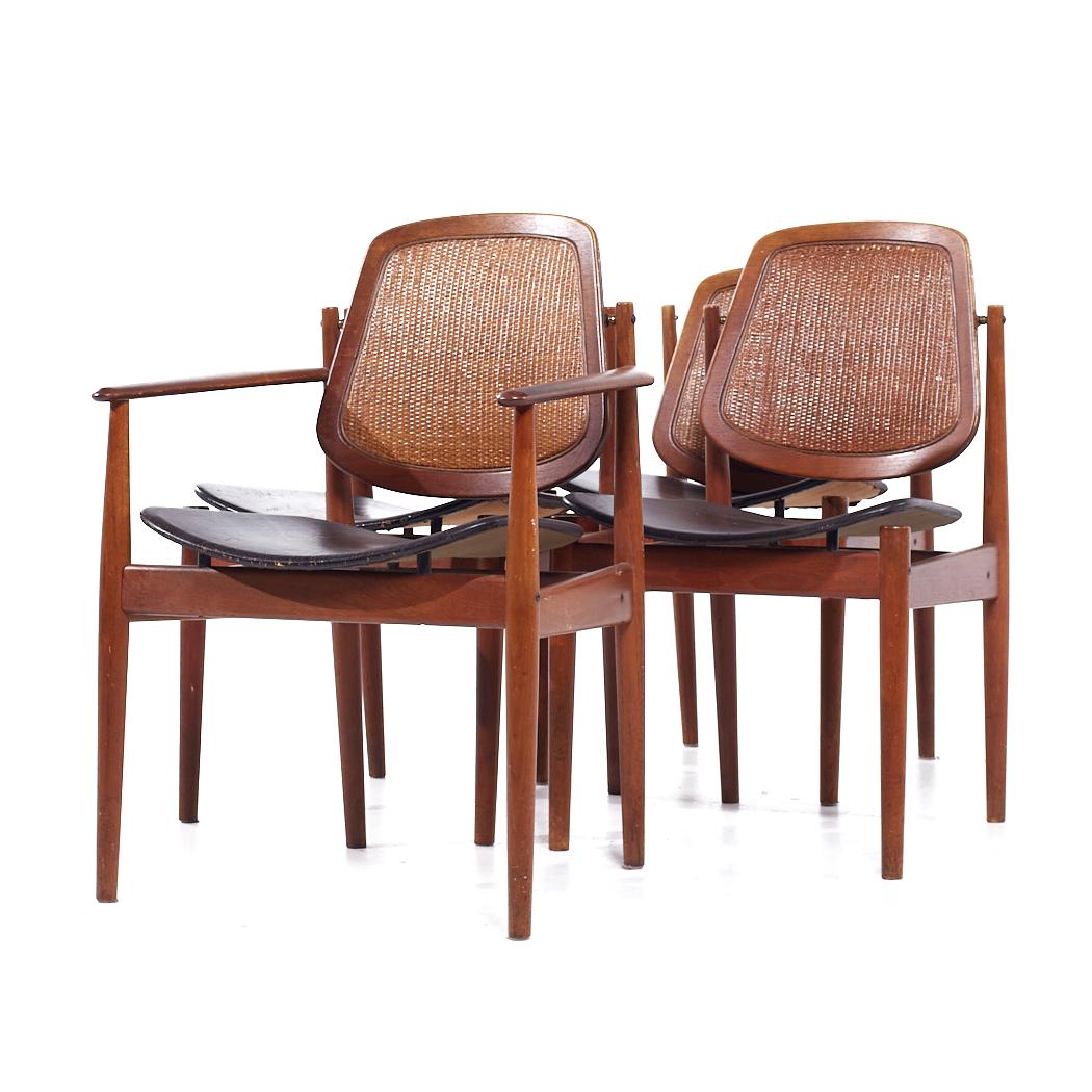 Mid-Century Modern Arne Vodder Charles France & Eric Daverkosen MCM Danish Teak and Cane Chairs - 4 For Sale