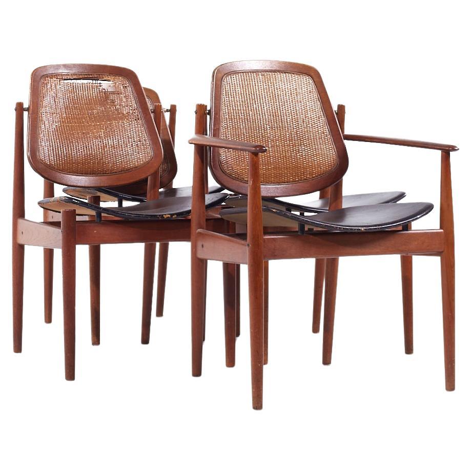 Arne Vodder Charles France & Eric Daverkosen MCM Danish Teak and Cane Chairs - 4 For Sale