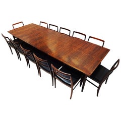 Vintage Arne Vodder Danish Midcentury 201 Rosewood Dining Table with Twelve 430 Chairs