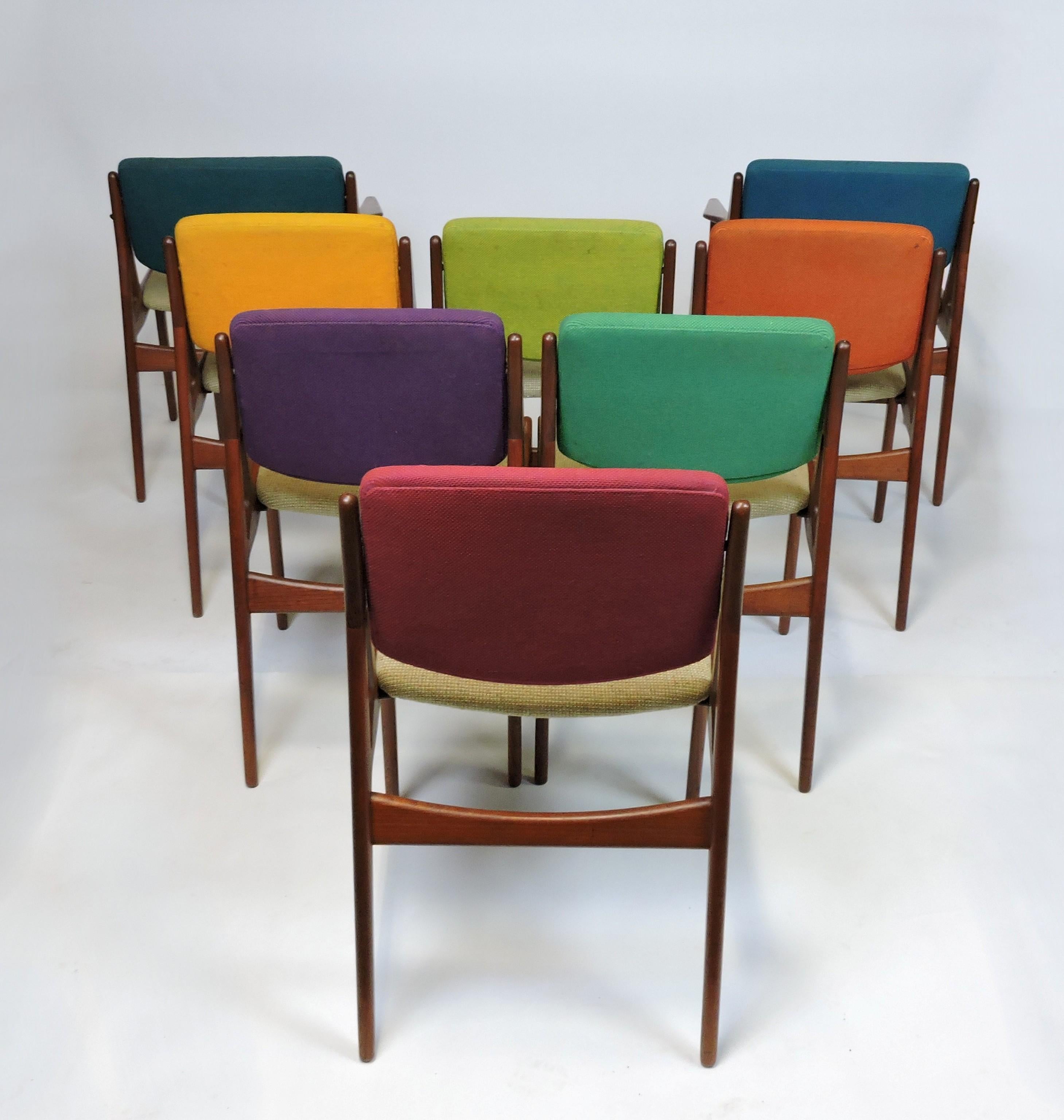 Scandinavian Modern Arne Vodder Danish Modern Set of 8 Ella Teak Tilt Back Dining Chairs