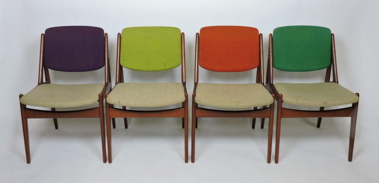 Upholstery Arne Vodder Danish Modern Set of 8 Ella Teak Tilt Back Dining Chairs For Sale