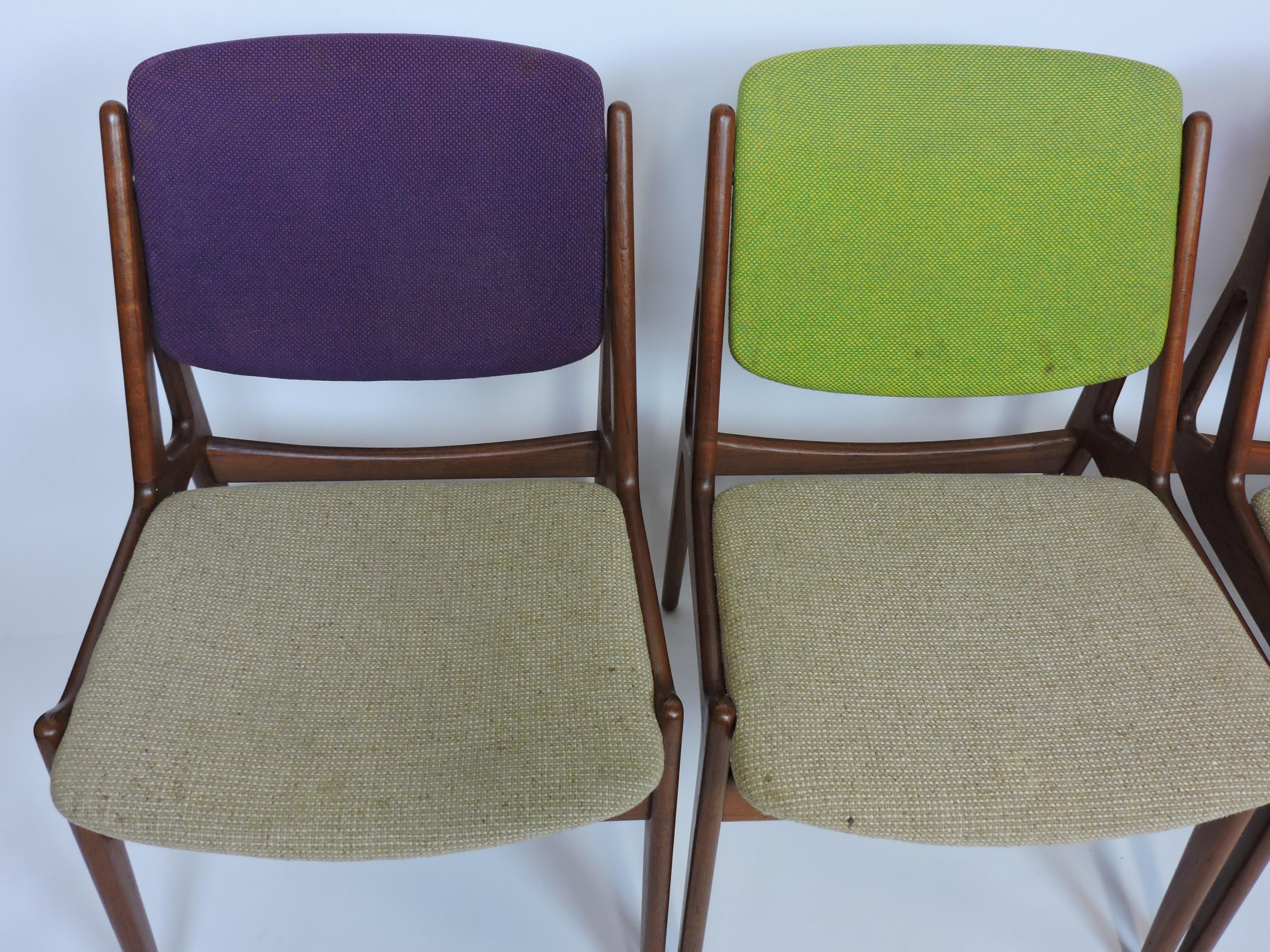 Arne Vodder Danish Modern Set of 8 Ella Teak Tilt Back Dining Chairs 1