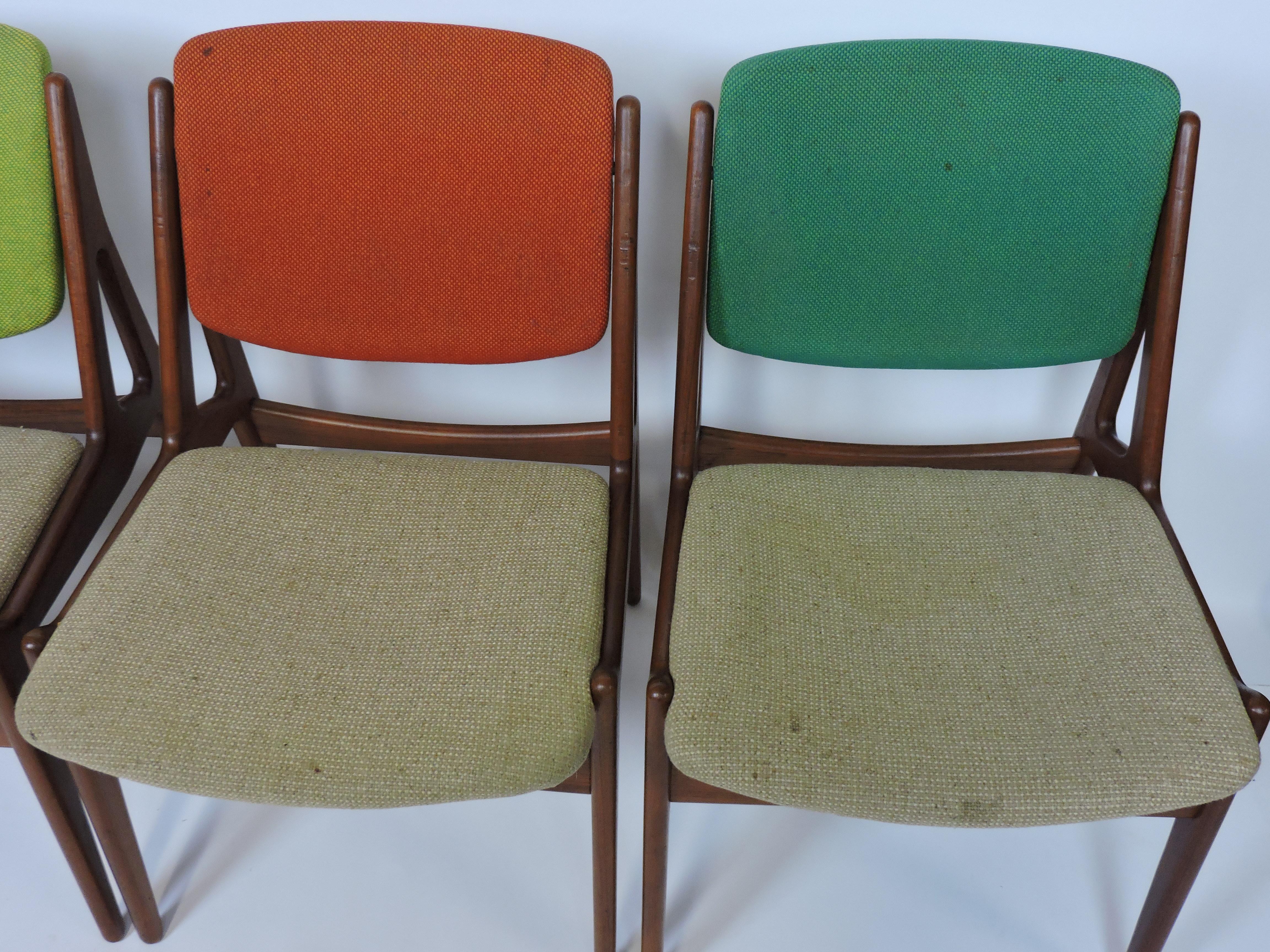 Arne Vodder Danish Modern Set of 8 Ella Teak Tilt Back Dining Chairs 2