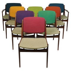 Arne Vodder Danish Modern Set of 8 Ella Teak Tilt Back Dining Chairs