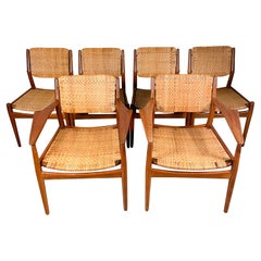 Set di sedie da pranzo moderne in teak e canna di Arne Vodder
