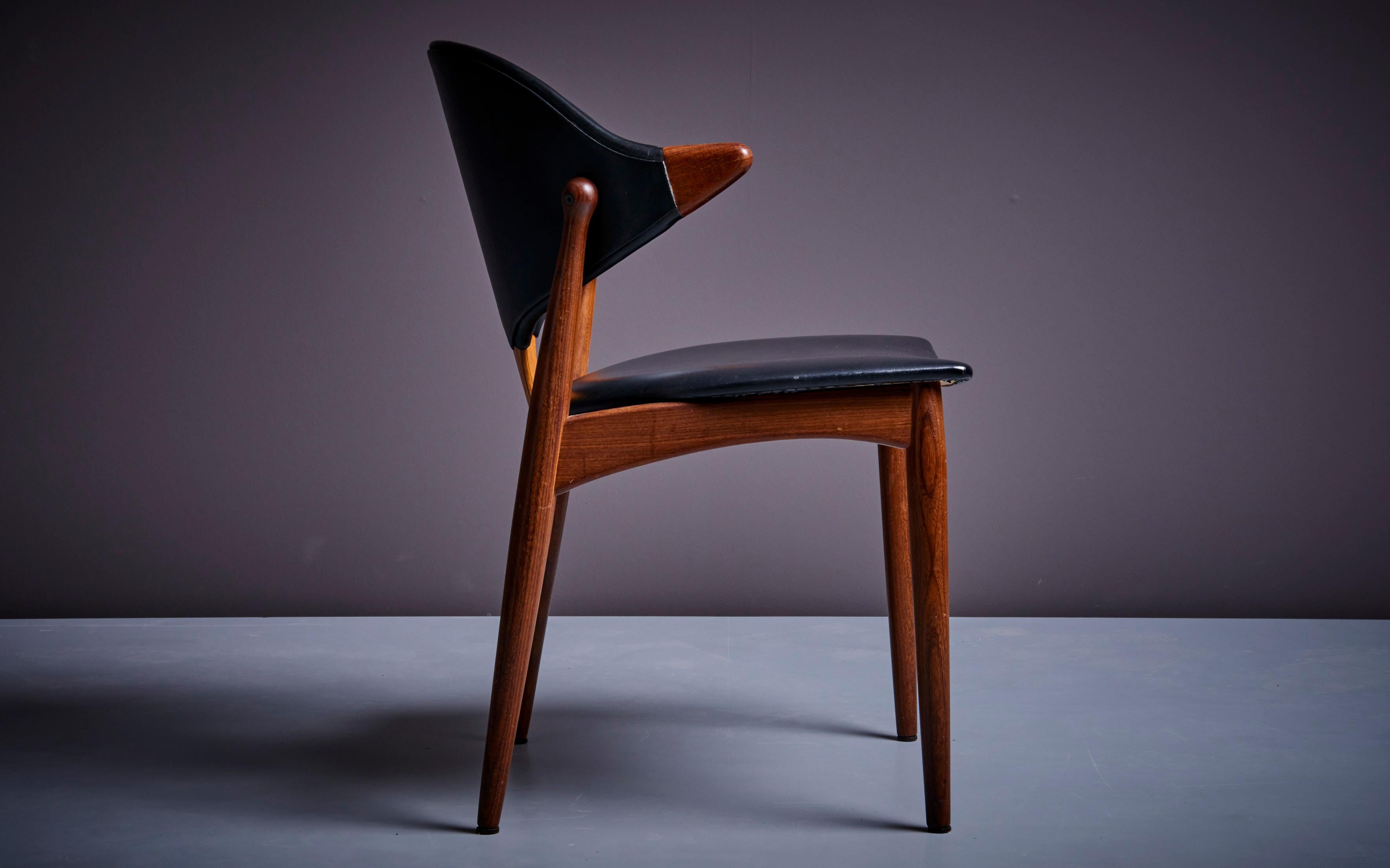 Mid-Century Modern Arne Vodder Desk Chair for Vamo Sonderborg in Teak and Original Black Skai