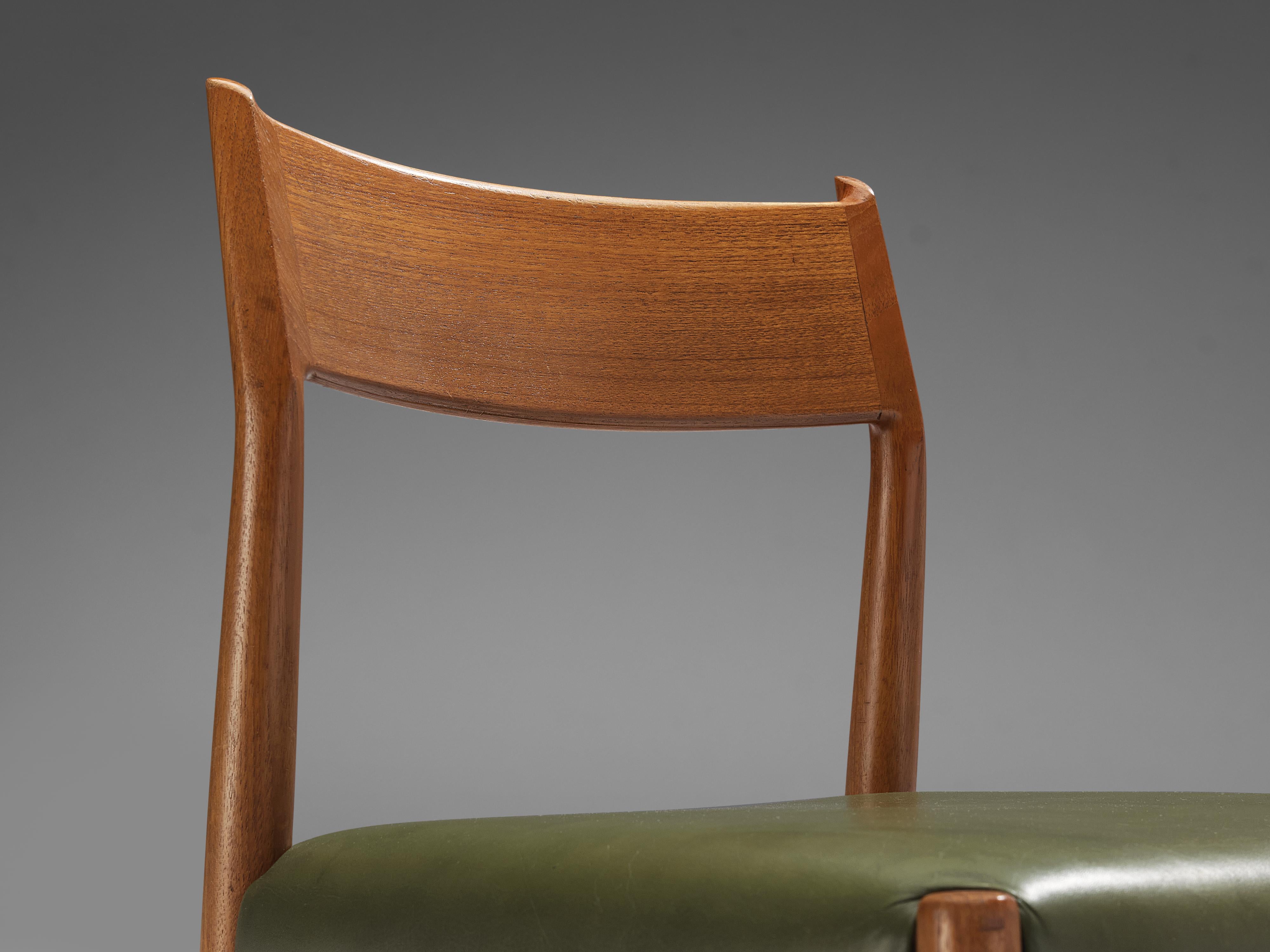Arne Vodder for Sibast Møbler Set of Six Dining Chairs in Teak and Green Leather In Good Condition In Waalwijk, NL