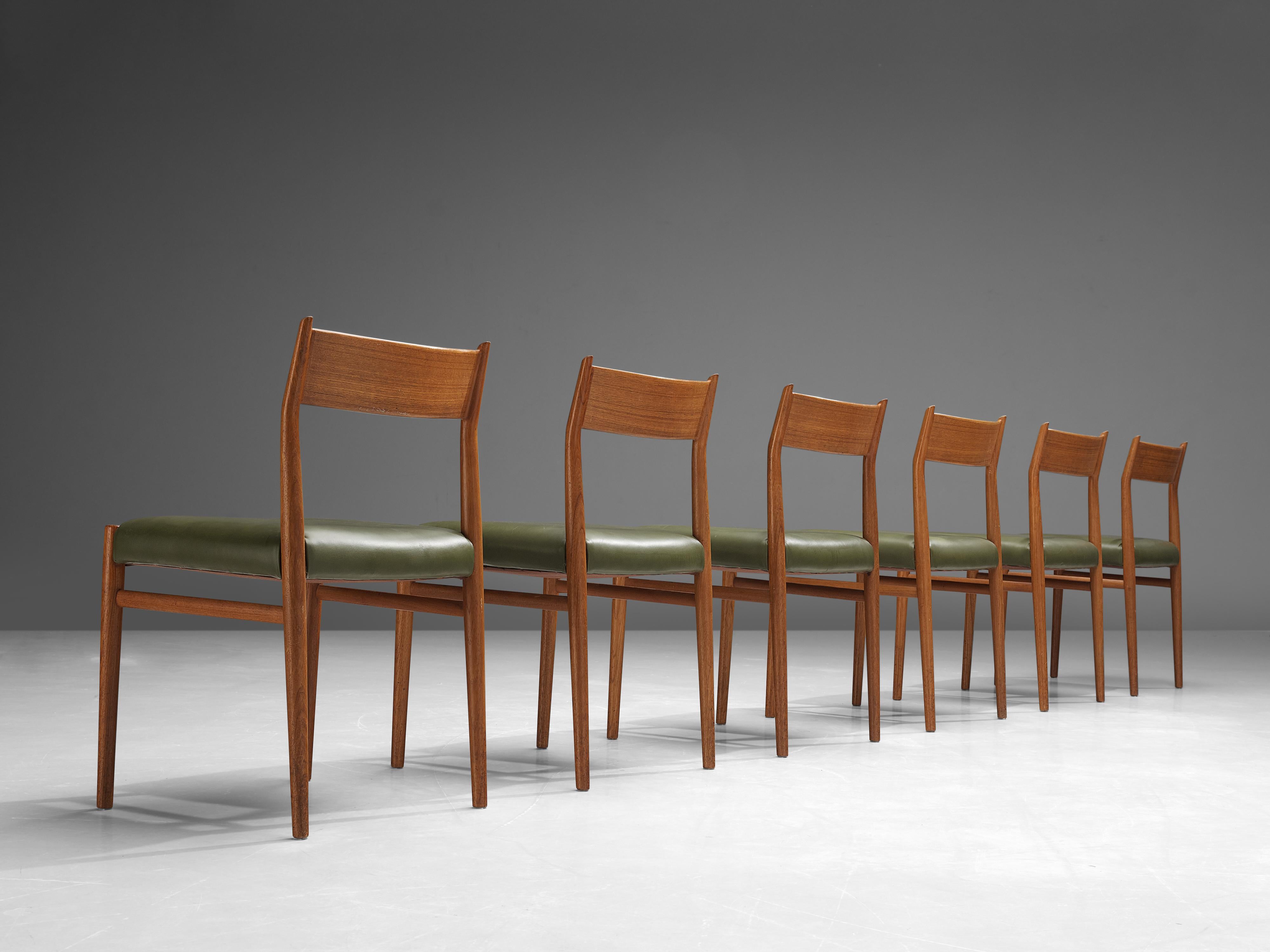 Mid-20th Century Arne Vodder for Sibast Møbler Set of Six Dining Chairs in Teak and Green Leather