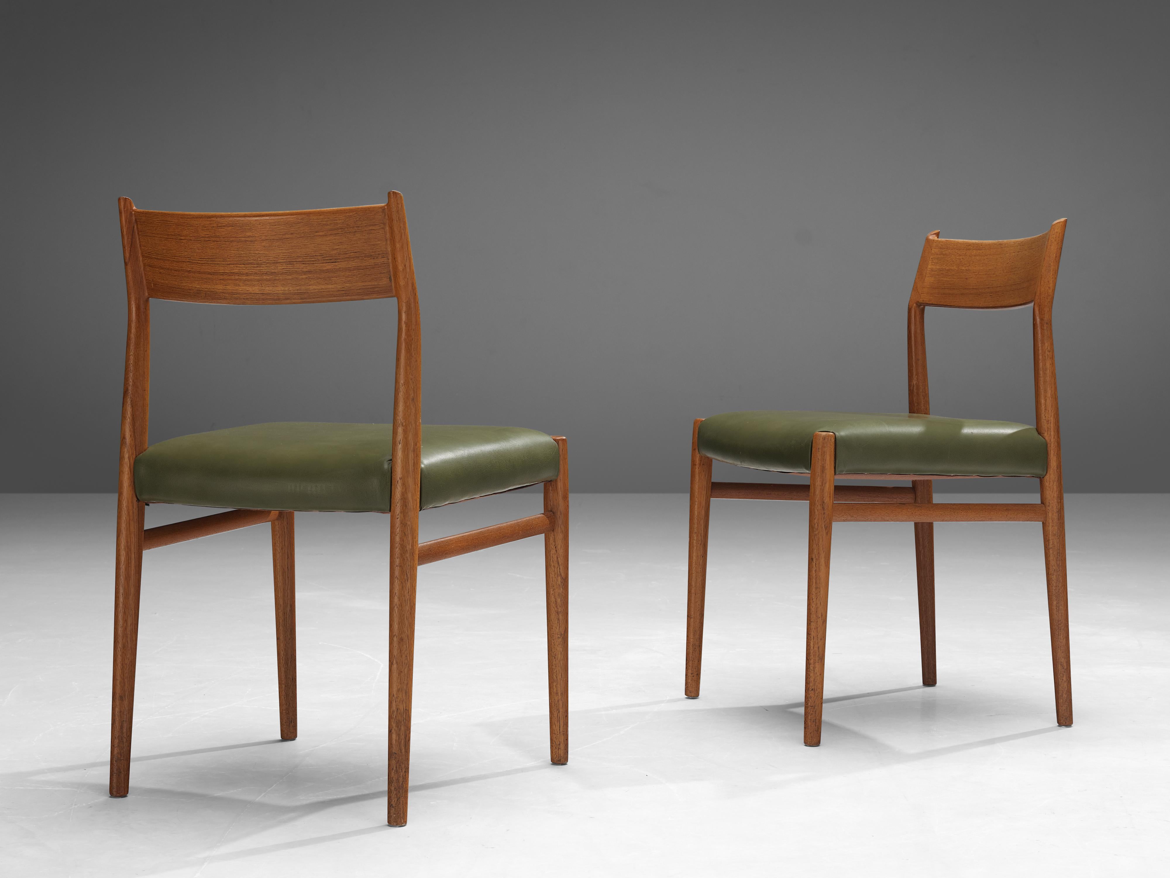 Arne Vodder for Sibast Møbler Set of Six Dining Chairs in Teak and Green Leather 1