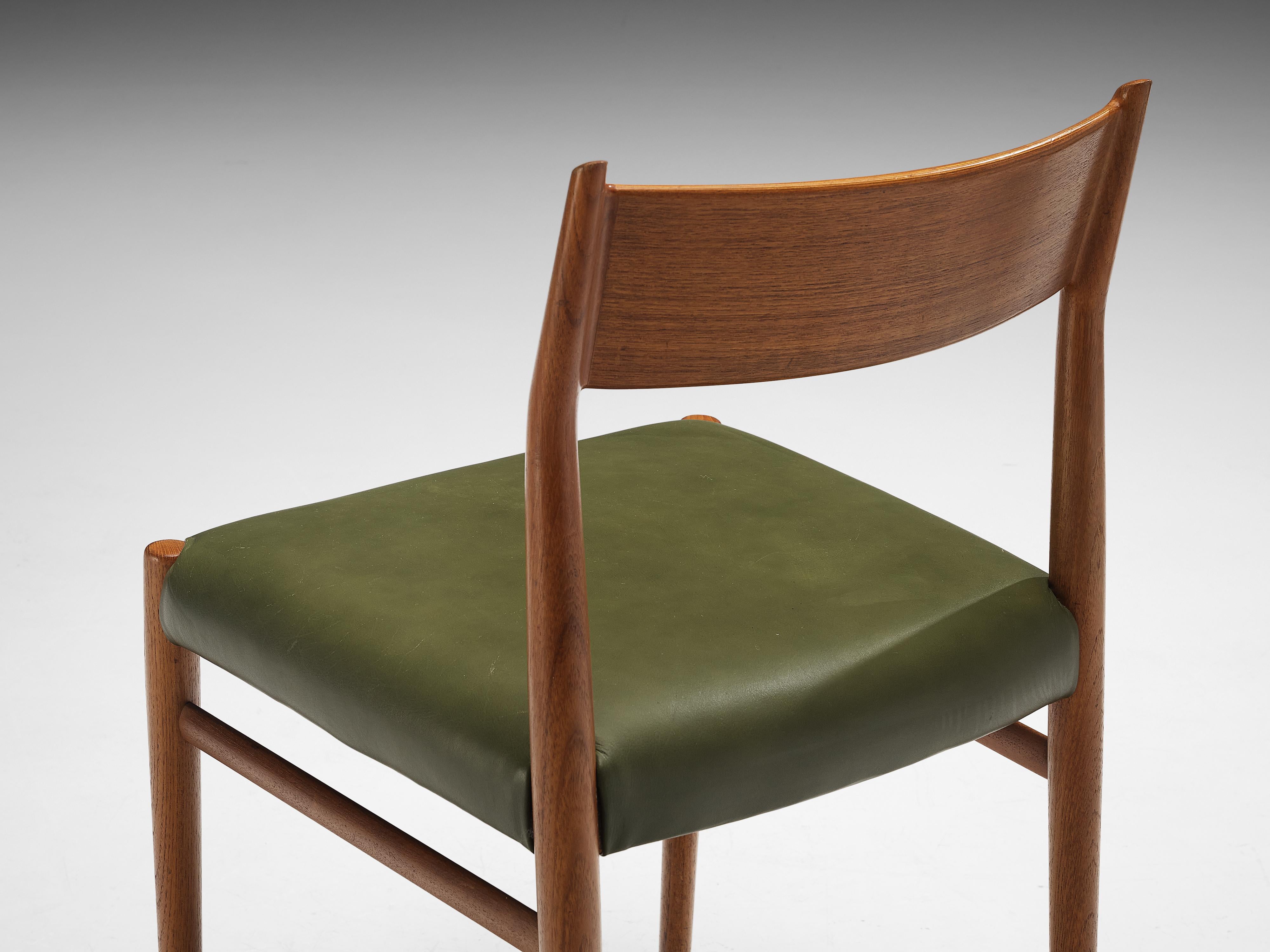Arne Vodder for Sibast Møbler Set of Six Dining Chairs in Teak and Green Leather 2