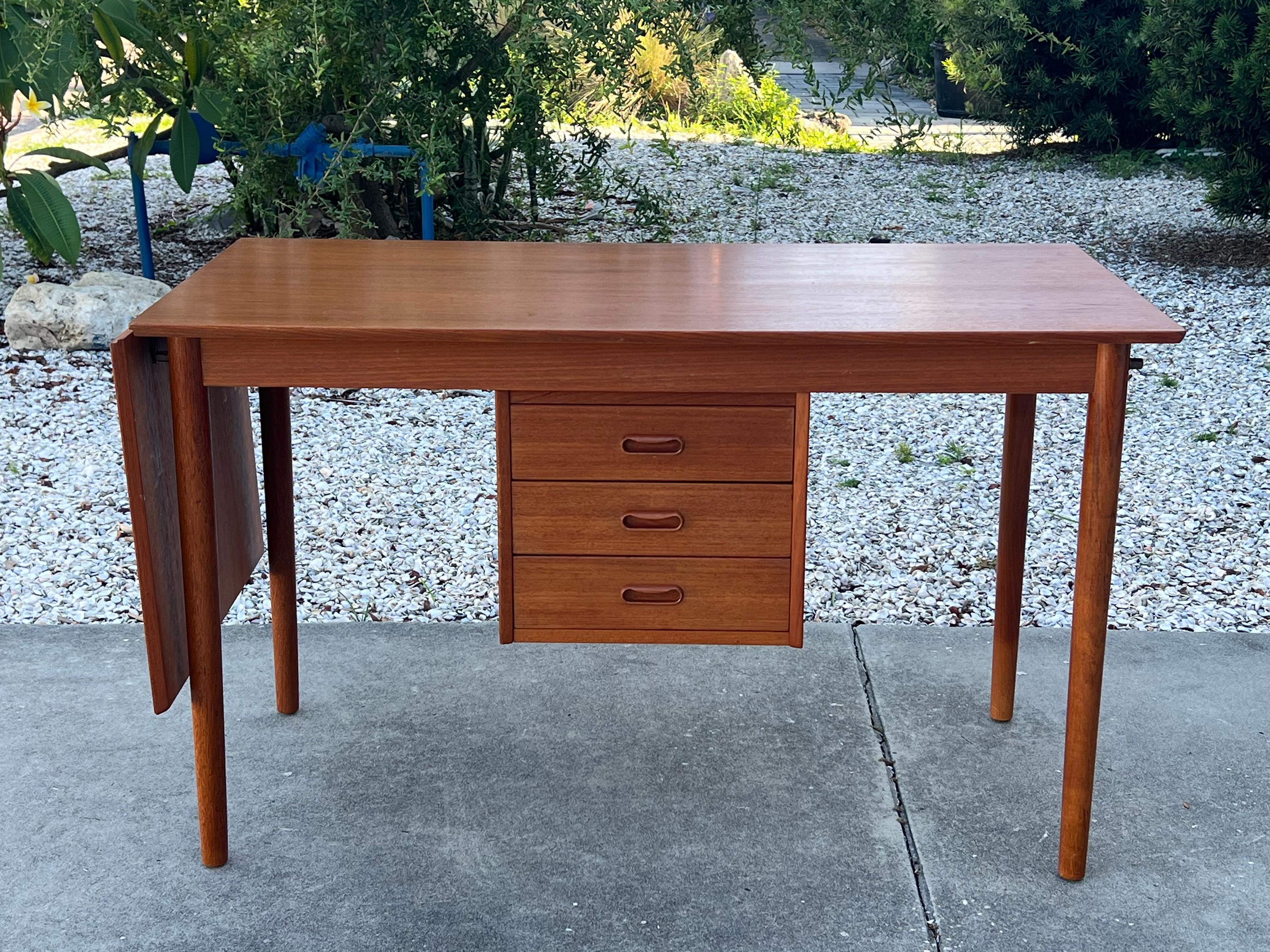 Mid-Century Modern Arne Vodder Drop Leaf Desk Denmark Teak Sliding Drawers 1950's MCM For Sale