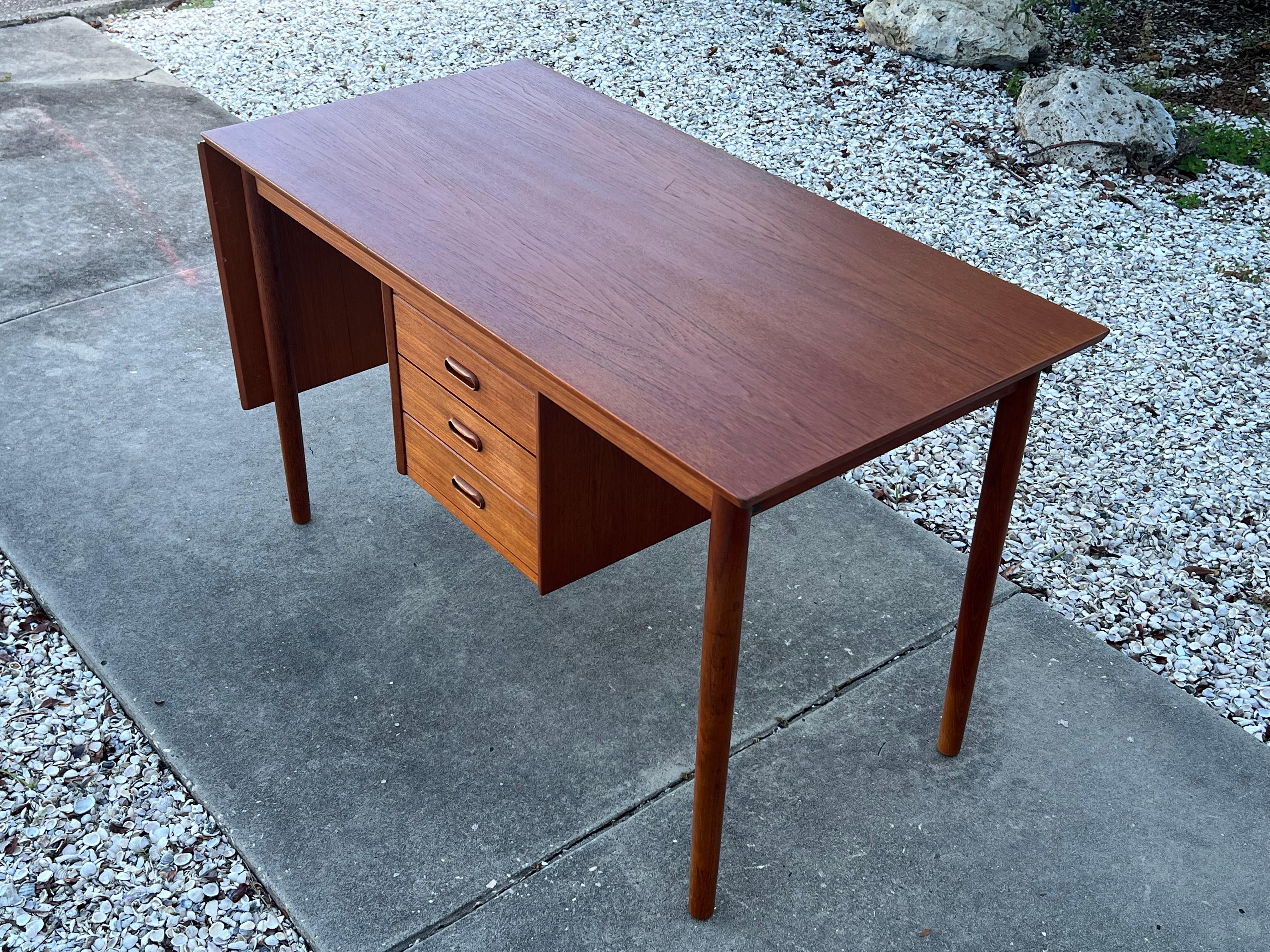 Danish Arne Vodder Drop Leaf Desk Denmark Teak Sliding Drawers 1950's MCM For Sale