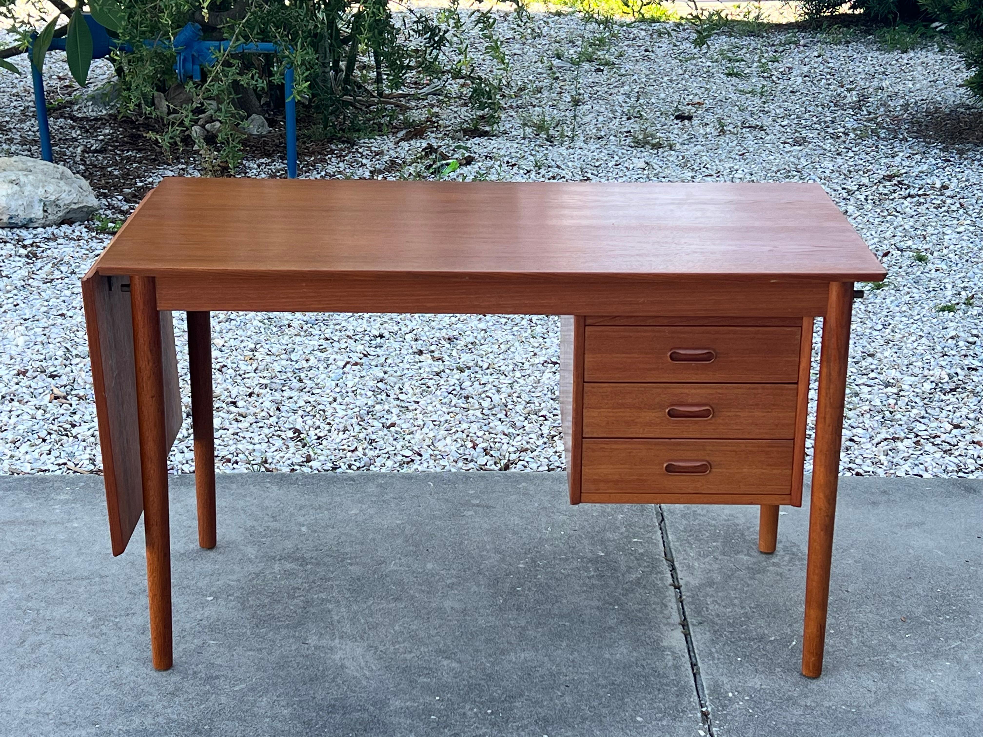 Arne Vodder Drop Leaf Desk Denmark Teak Sliding Drawers 1950's MCM For Sale 1