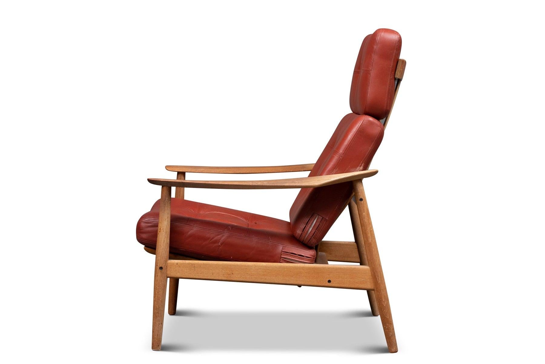 Danish Arne Vodder Fd 165 Highback Lounge Chair in Teak + Red Leather