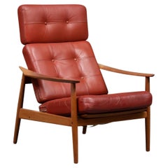 Arne Vodder Fd 165 Highback Lounge Chair in Teak + Red Leather