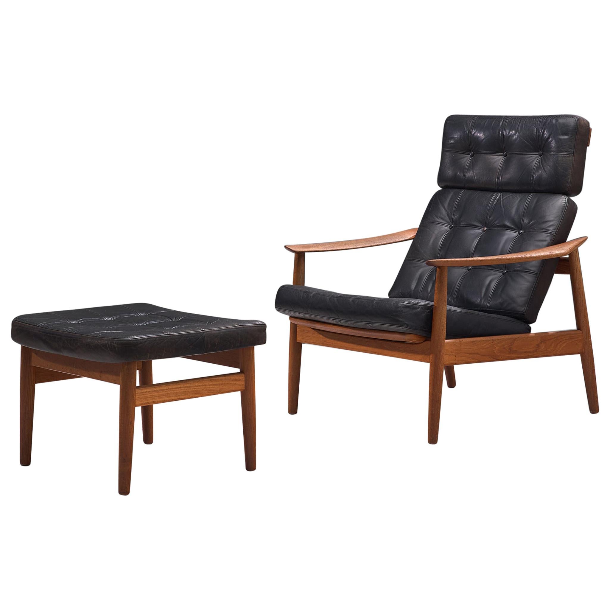 Arne Vodder 'FD164' Teak Lounge Chair and Ottoman
