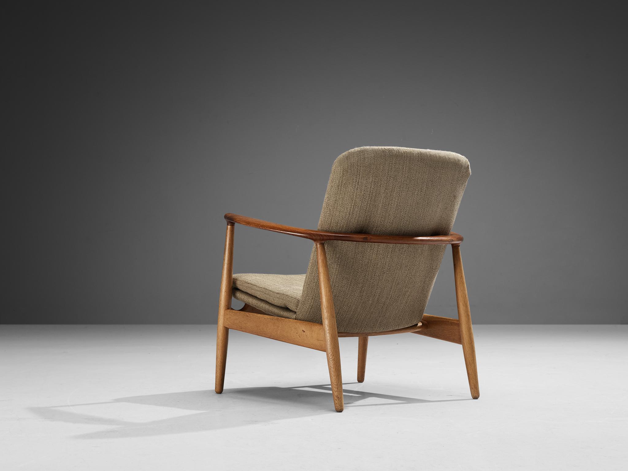 Danish Arne Vodder for Bovirke Armchair in Oak and Beige Upholstery For Sale