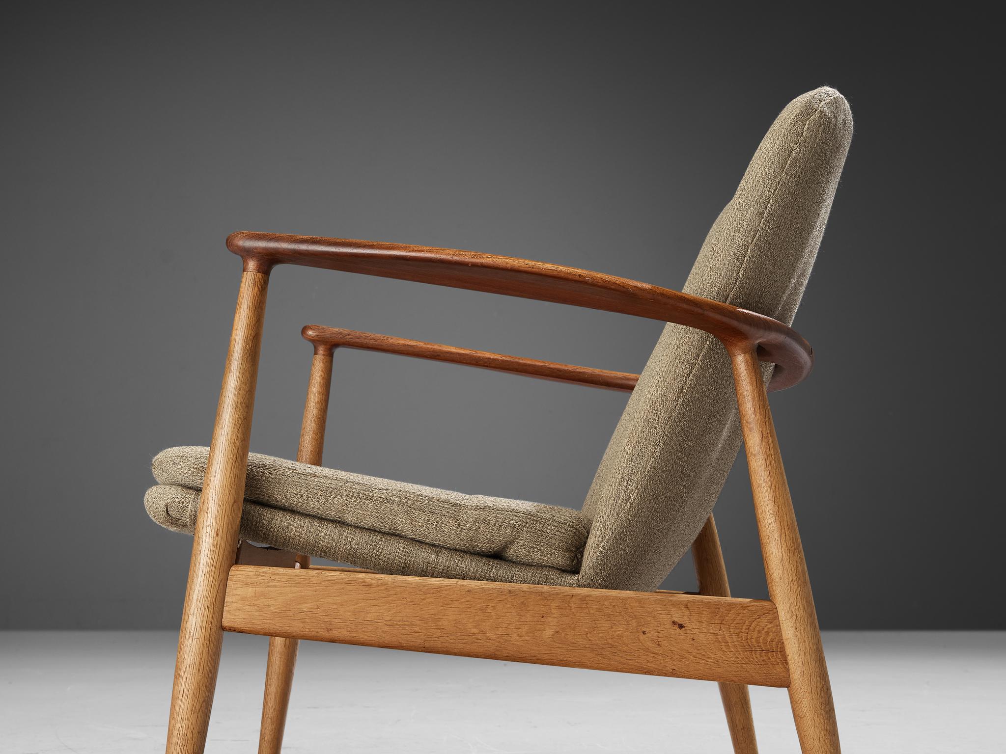 Scandinavian Modern Arne Vodder for Bovirke Armchair in Oak and Beige Upholstery