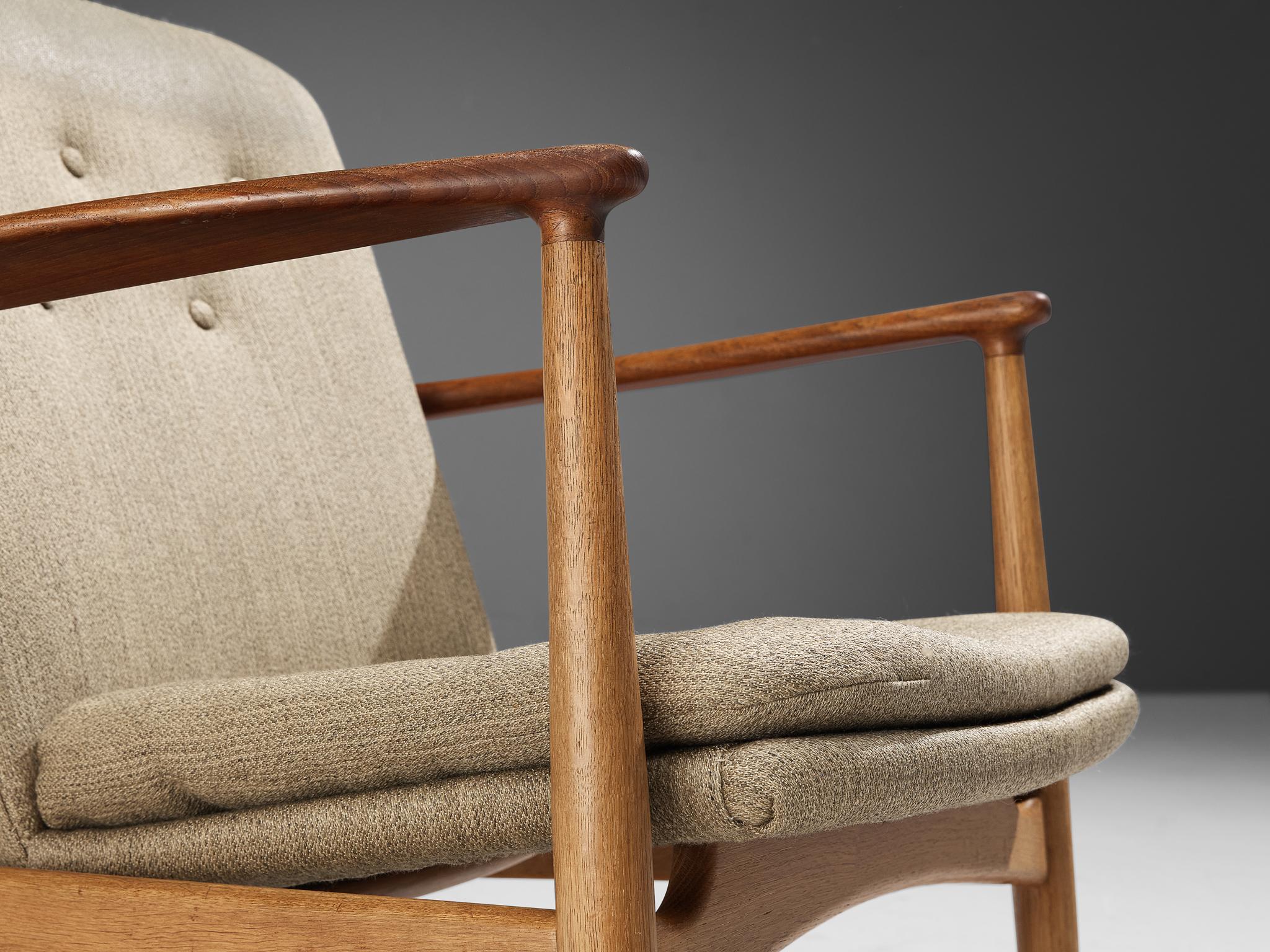 Fabric Arne Vodder for Bovirke Armchair in Oak and Beige Upholstery