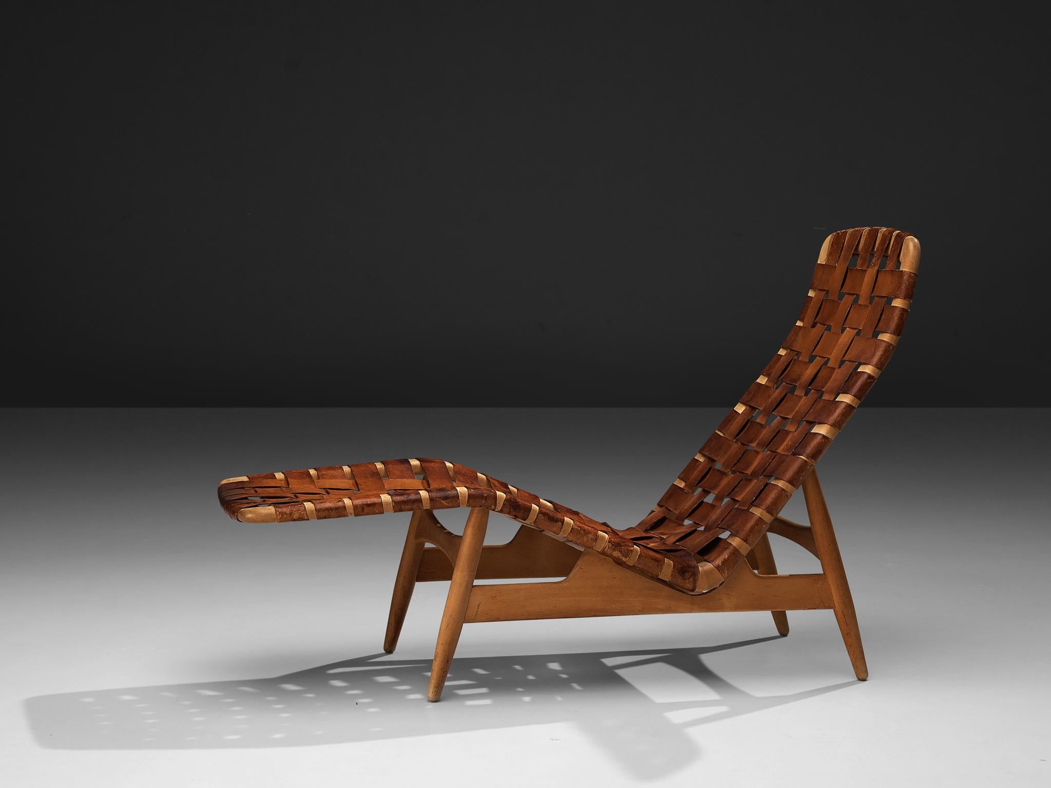 Scandinavian Modern Arne Vodder for Bovirke Chaise Lounge in Cognac Leather