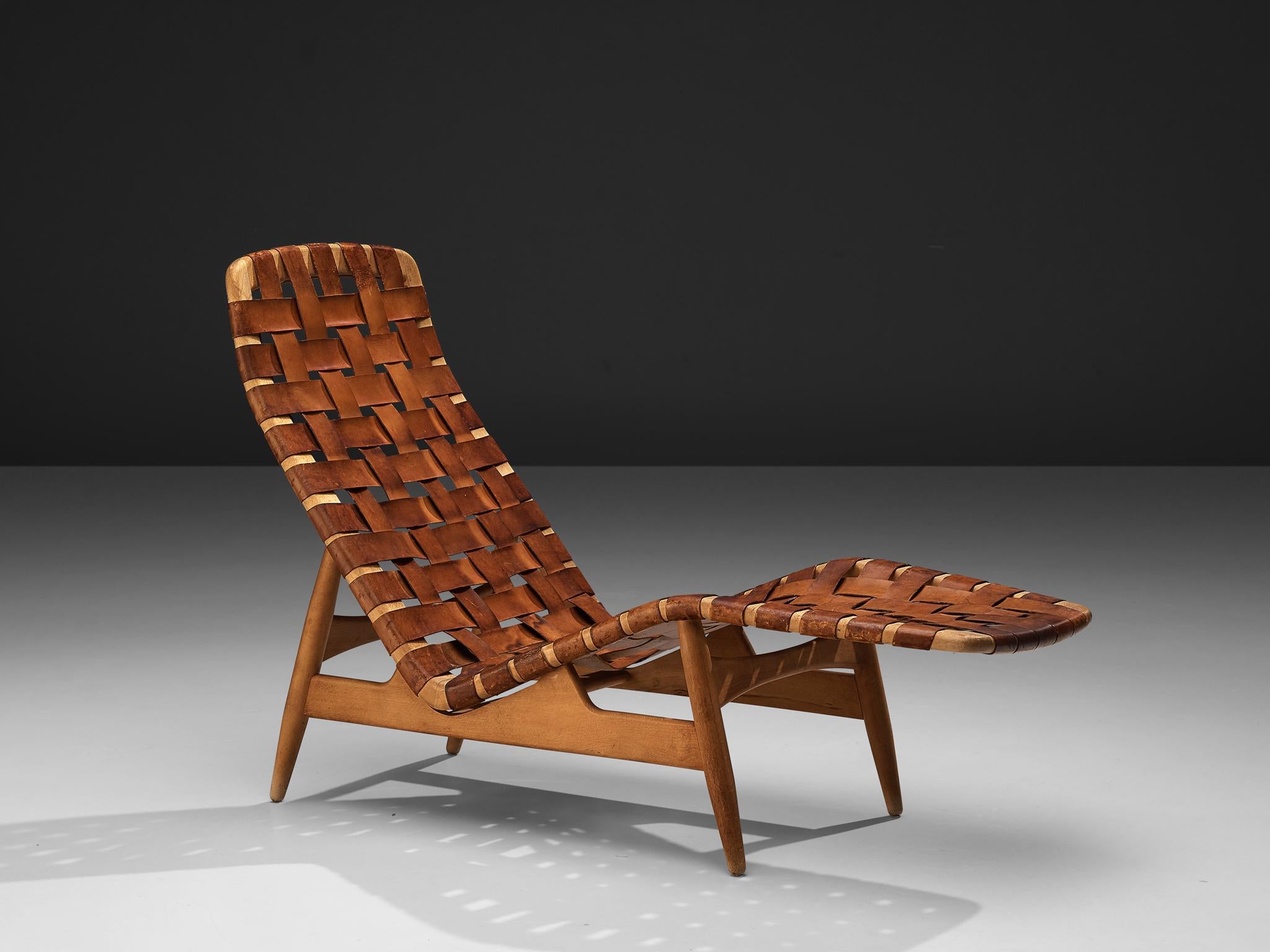 Mid-20th Century Arne Vodder for Bovirke Chaise Lounge in Cognac Leather