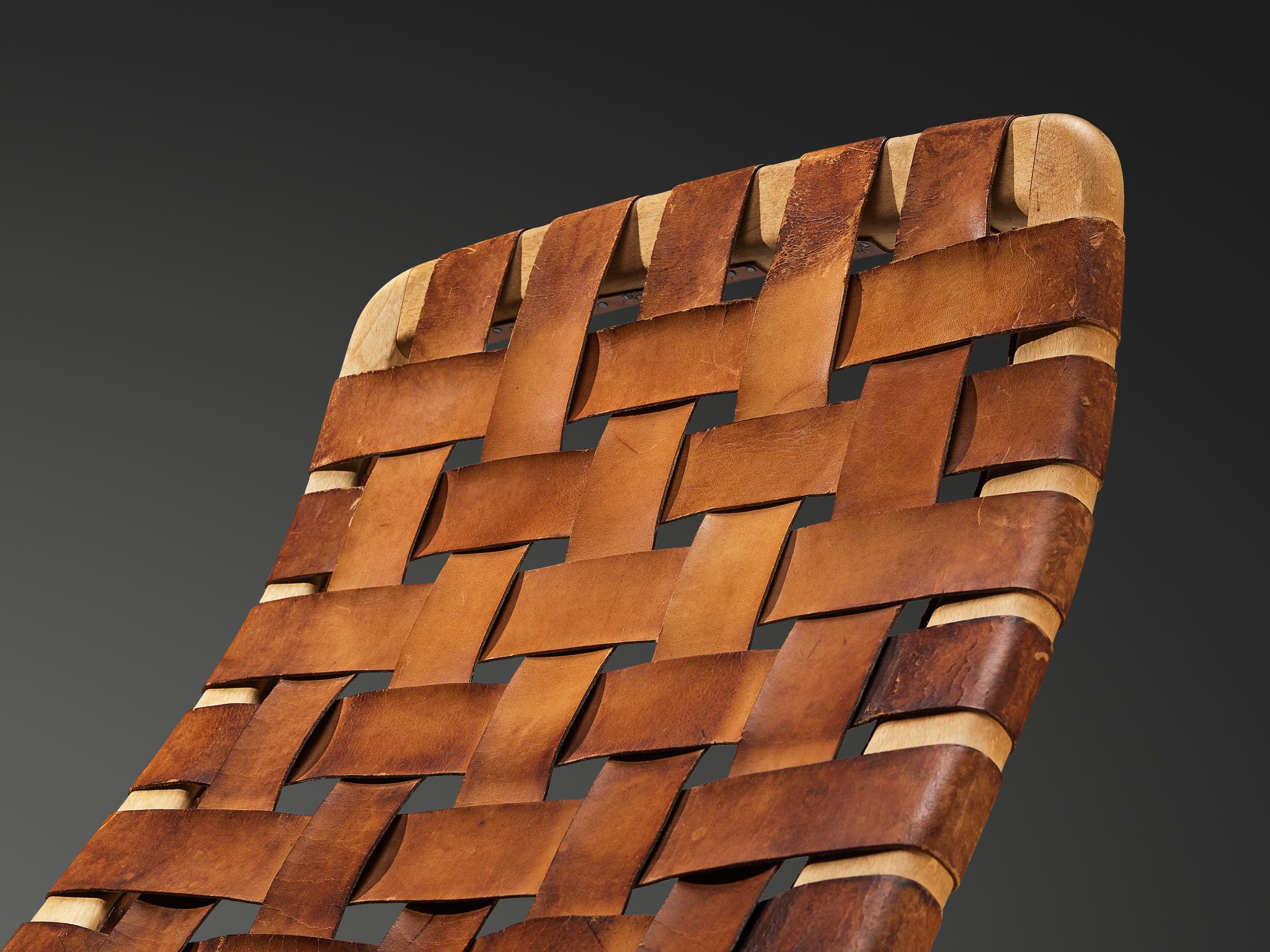 Arne Vodder para Bovirke Chaise Longue de cuero coñac patinado mediados del siglo XX en venta