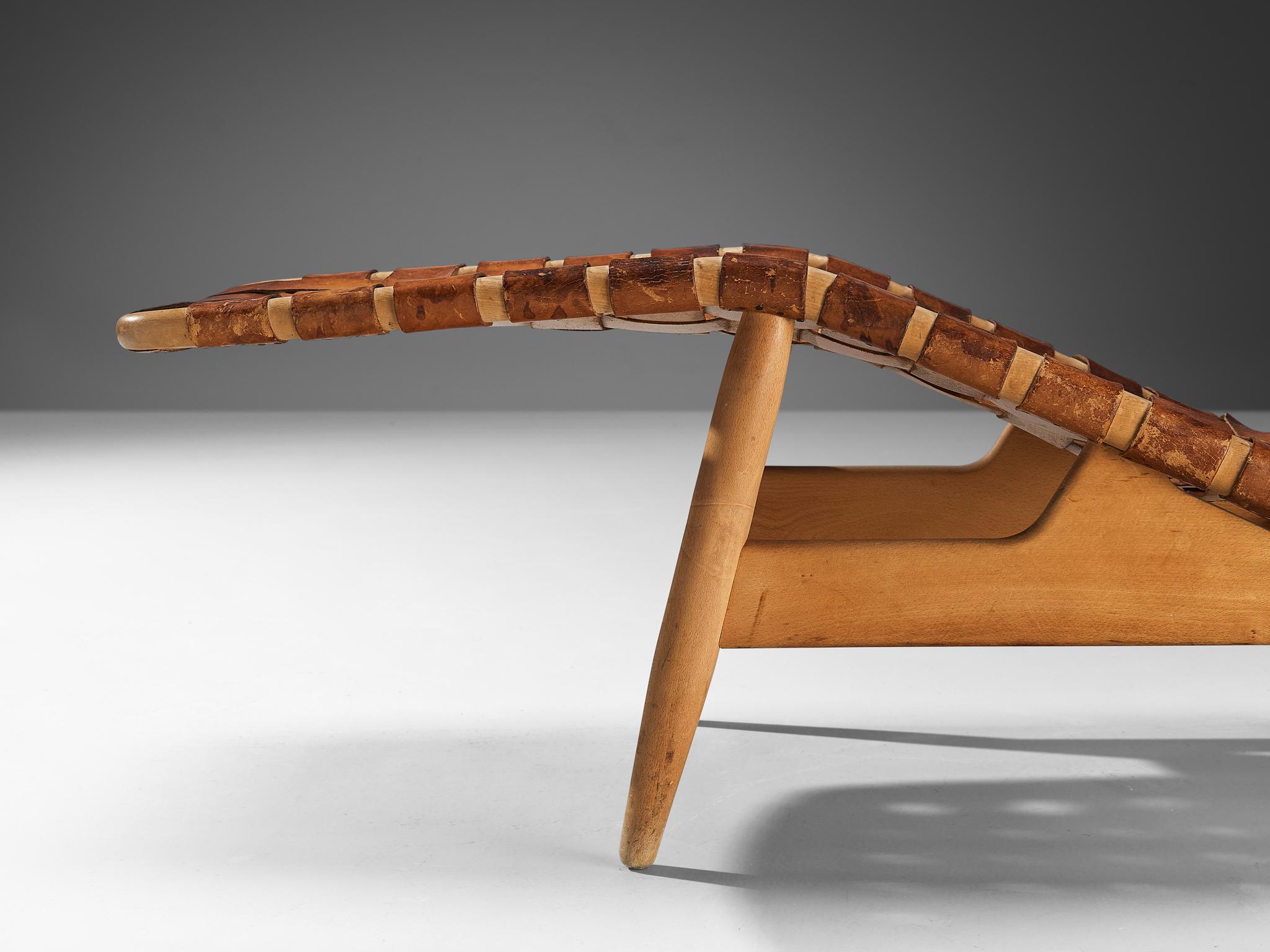 Mid-20th Century Arne Vodder for Bovirke Chaise Longue in Patinated Cognac Leather  For Sale
