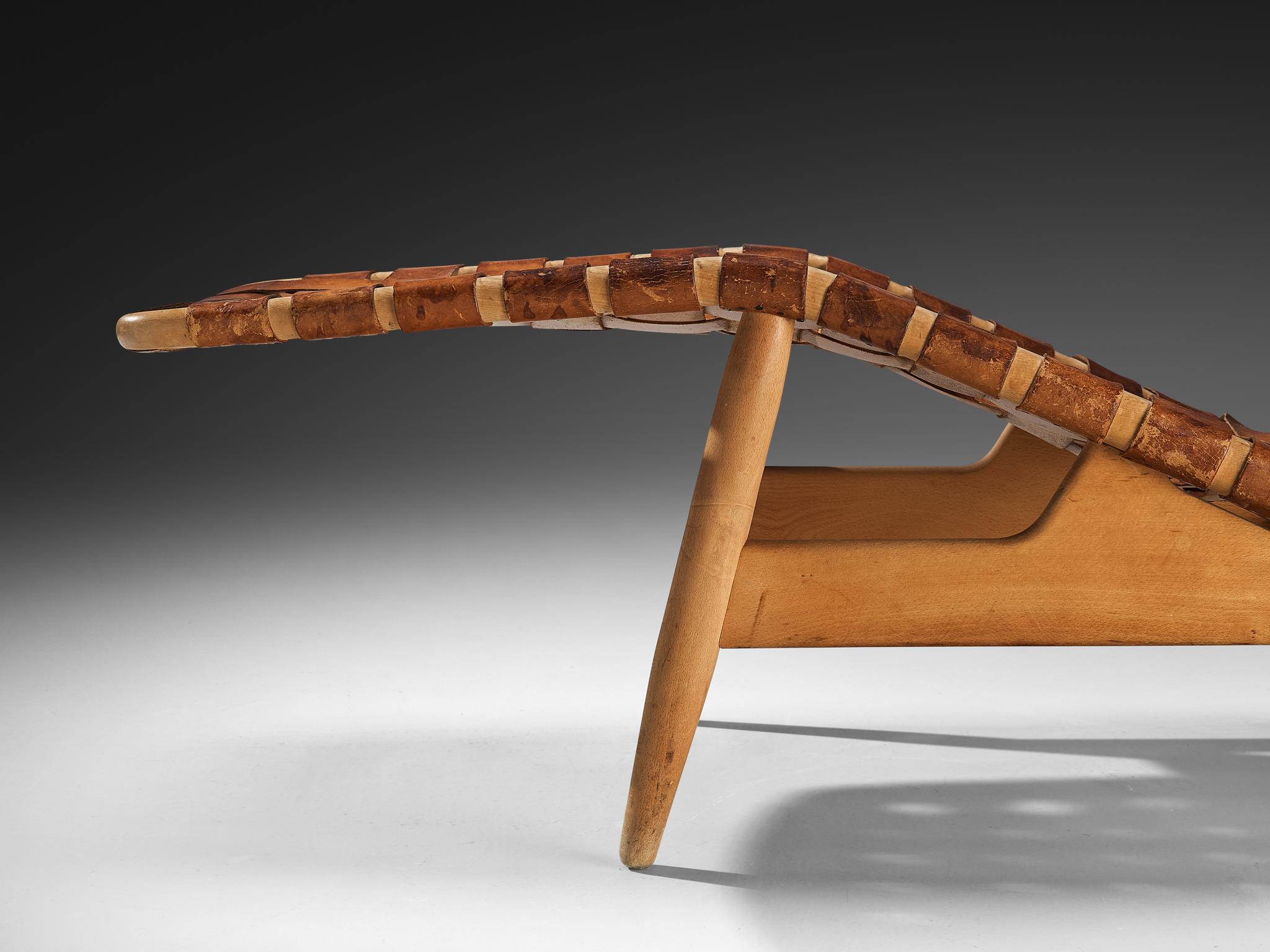 Arne Vodder para Bovirke Chaise Longue de cuero coñac patinado Cuero en venta