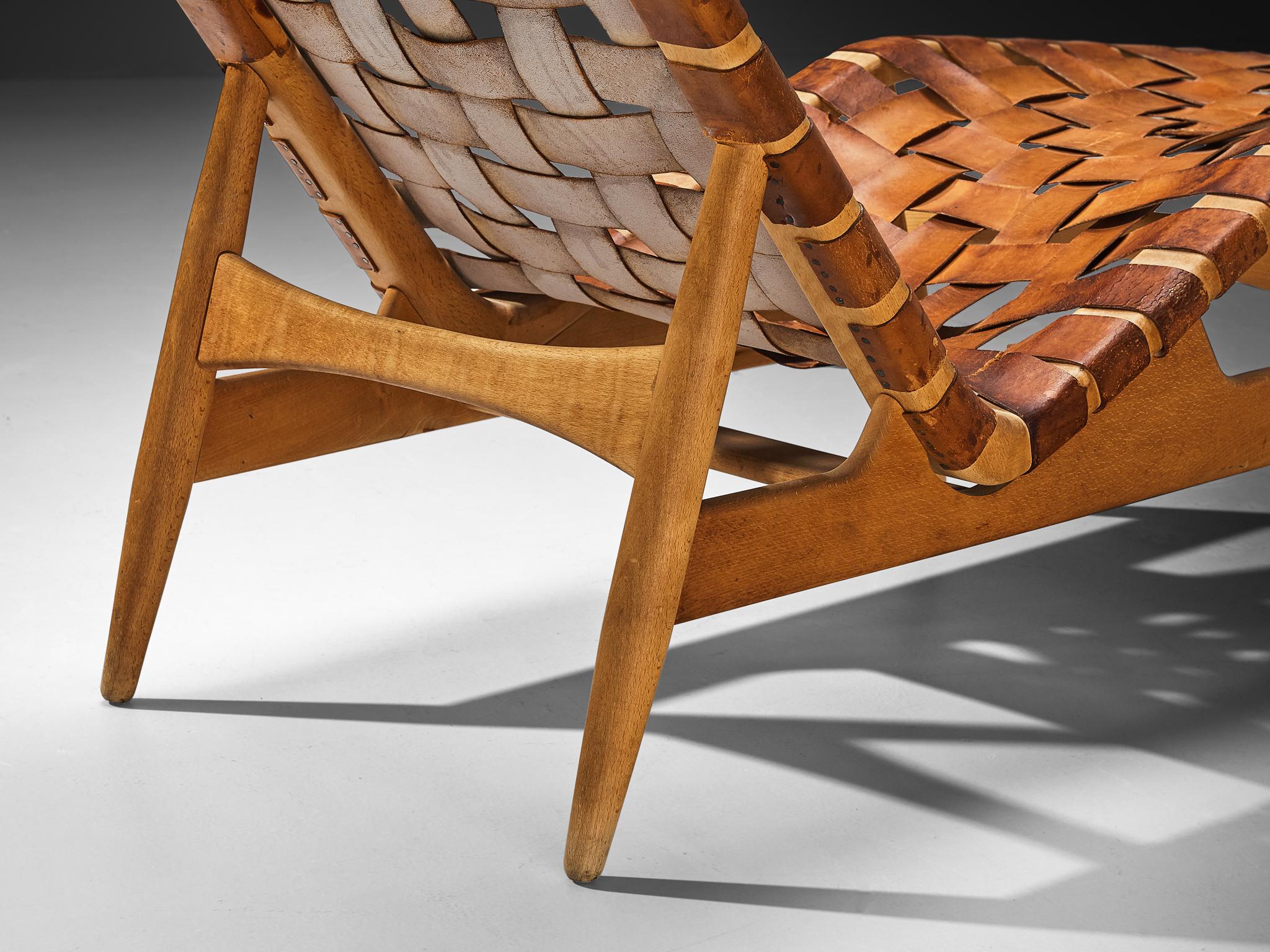 Arne Vodder para Bovirke Chaise Longue de cuero coñac patinado en venta 1