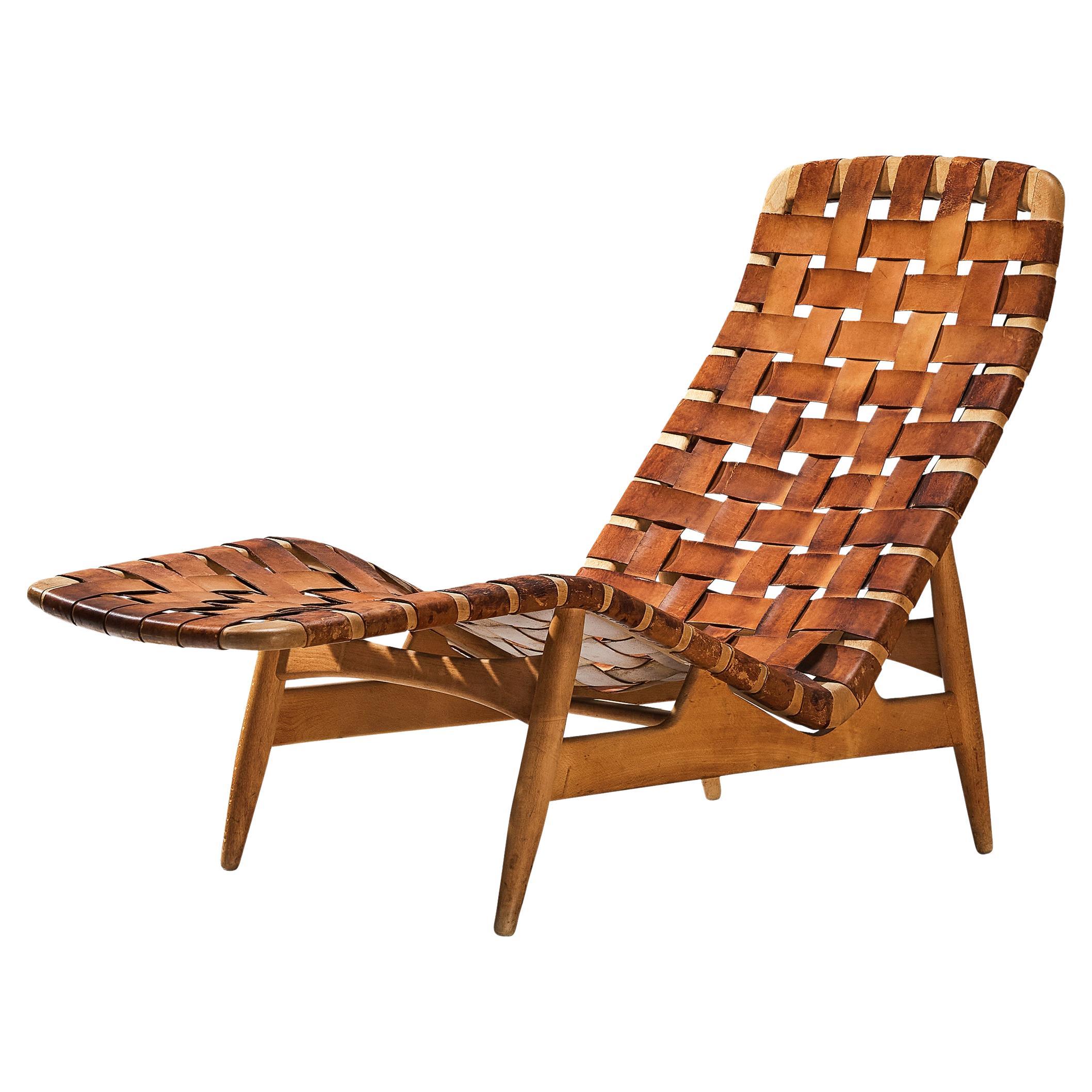 Arne Vodder for Bovirke Chaise Longue in Patinated Cognac Leather 