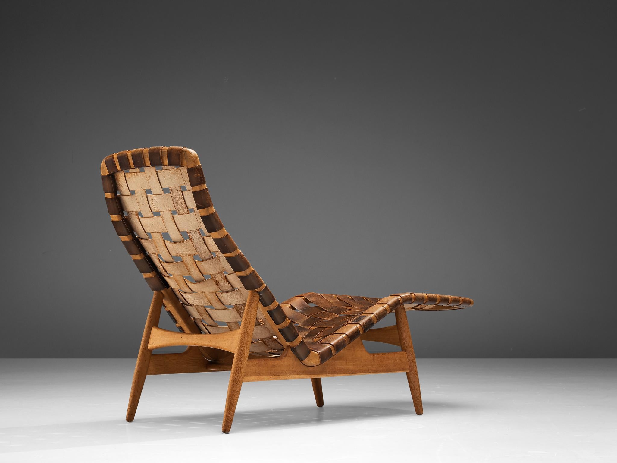 Danish Arne Vodder for Bovirke Chaise Longue in Patinated Leather