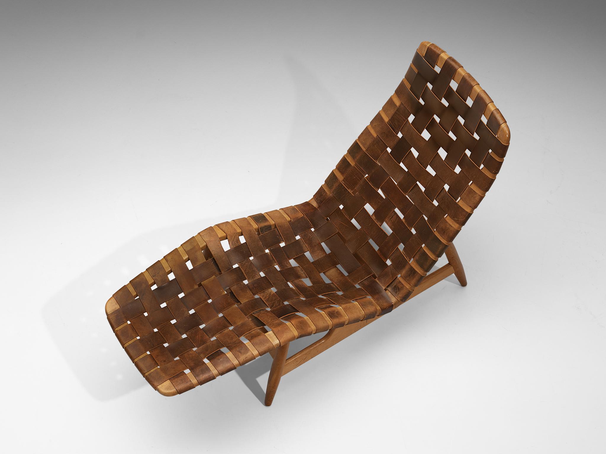 Arne Vodder for Bovirke Chaise Longue in Patinated Leather In Good Condition In Waalwijk, NL