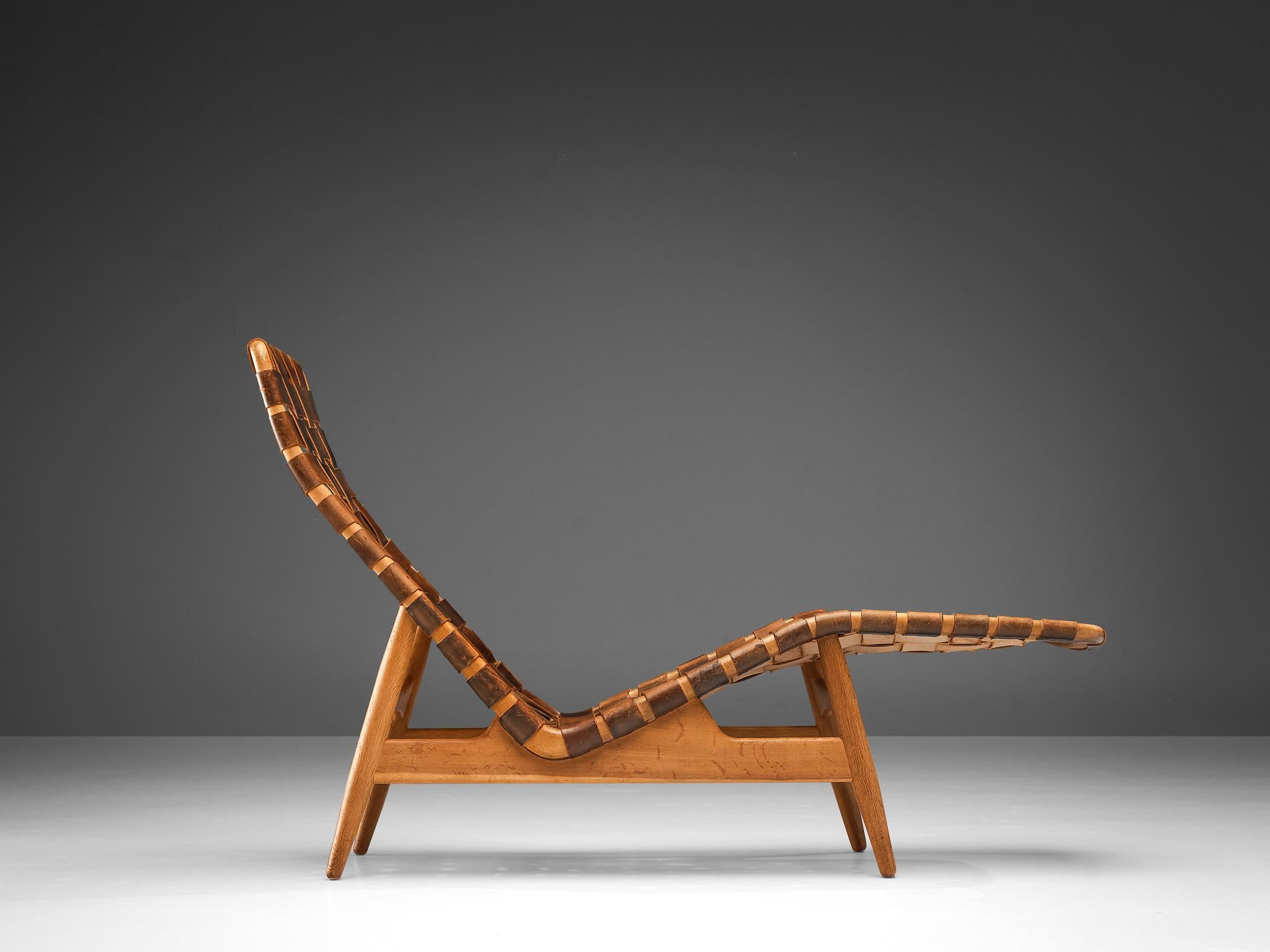 Arne Vodder for Bovirke Chaise Longue in Patinated Leather 1