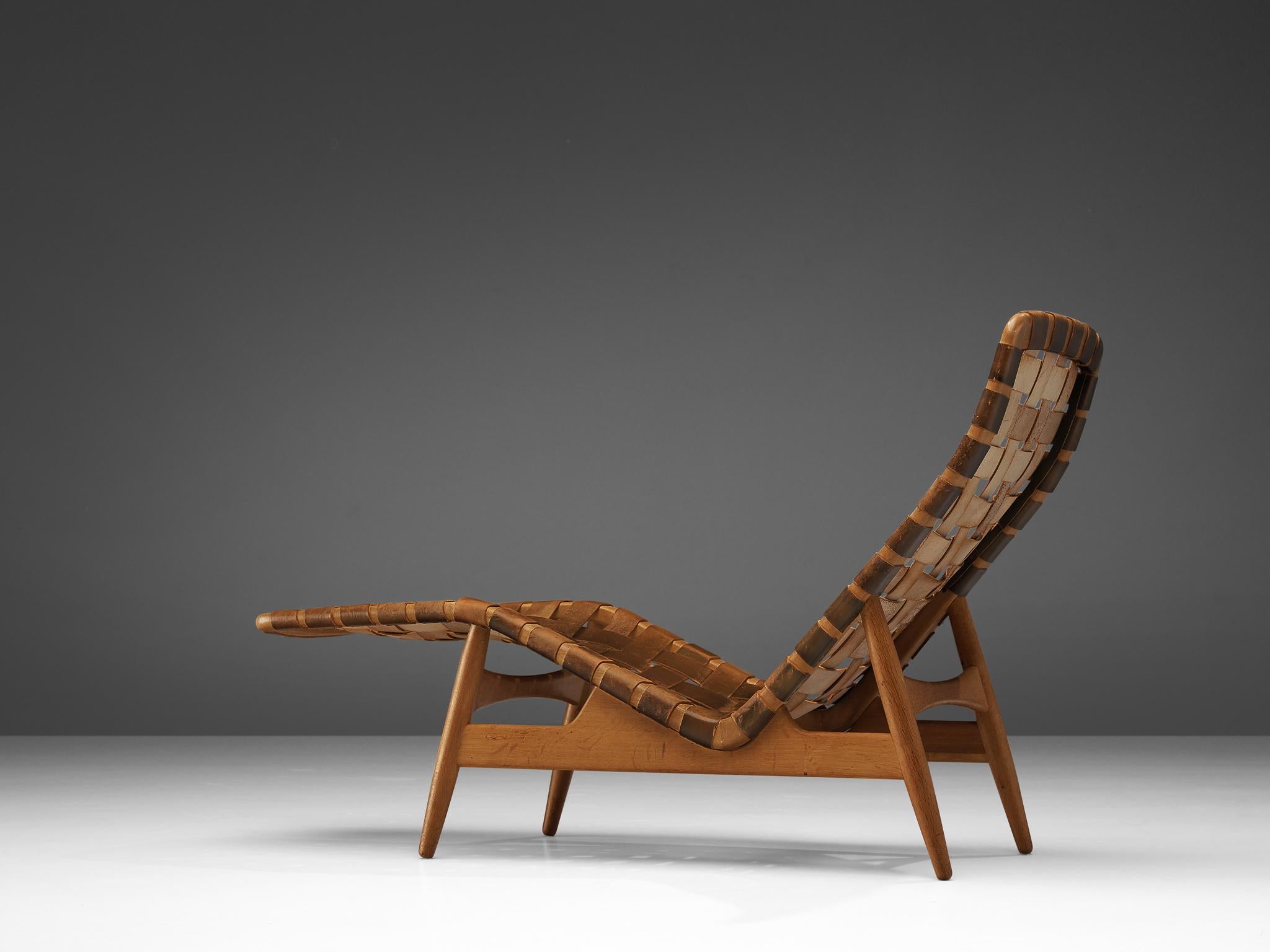 Arne Vodder for Bovirke Chaise Longue in Patinated Leather  For Sale 1